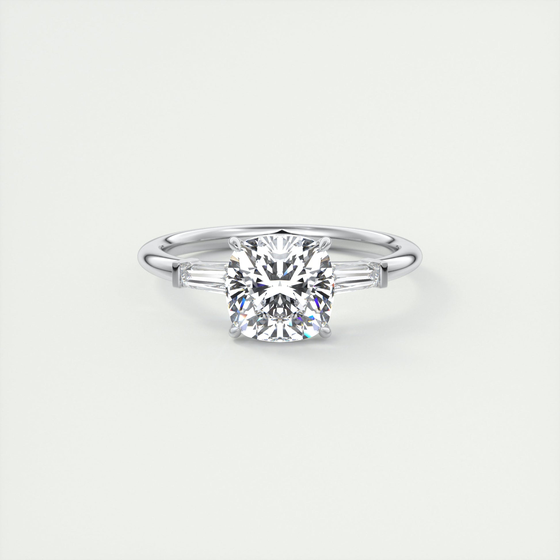 Striking 2 Carat Cushion Plunge Three-Stone Engagement Ring