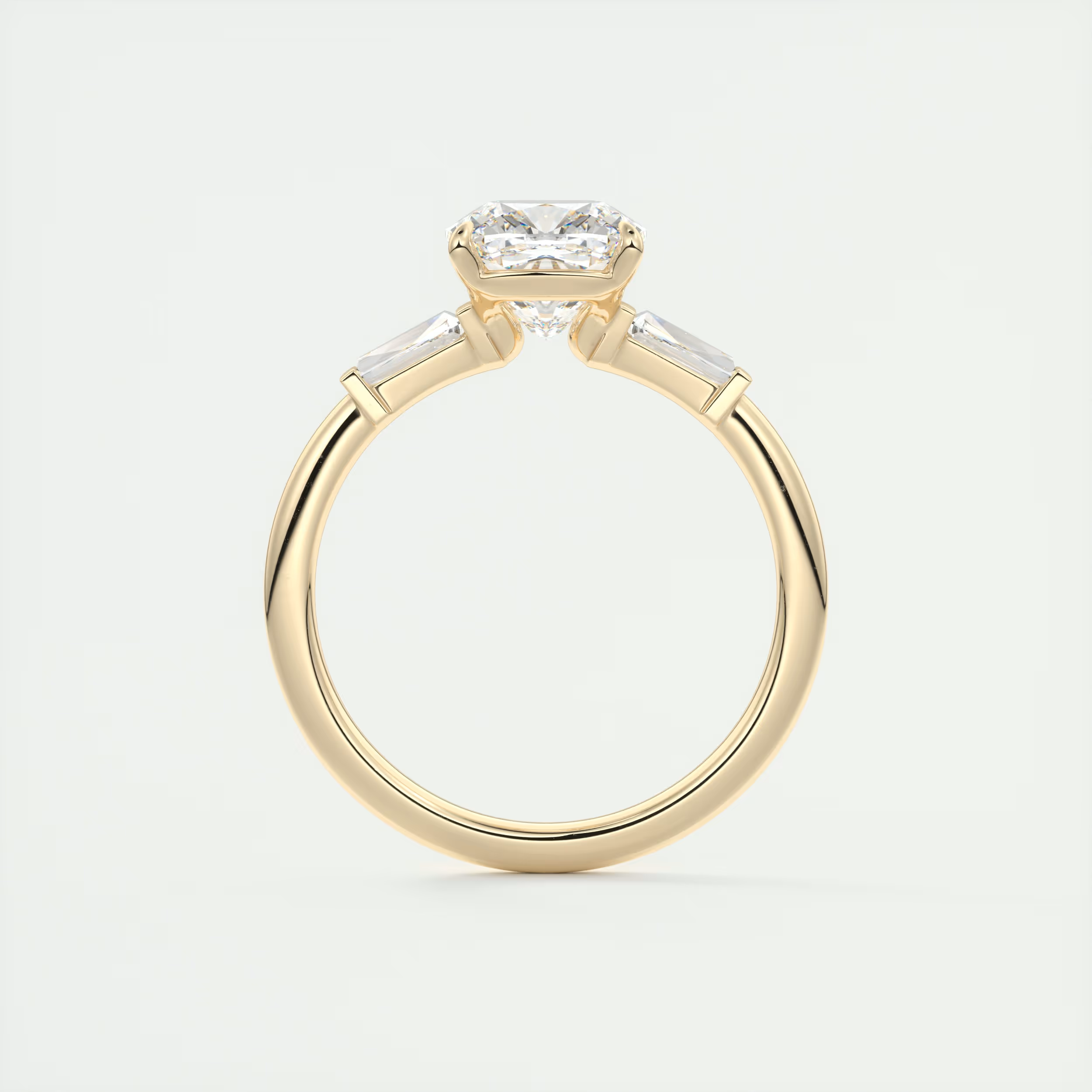 Striking 2 Carat Cushion Plunge Three-Stone Engagement Ring