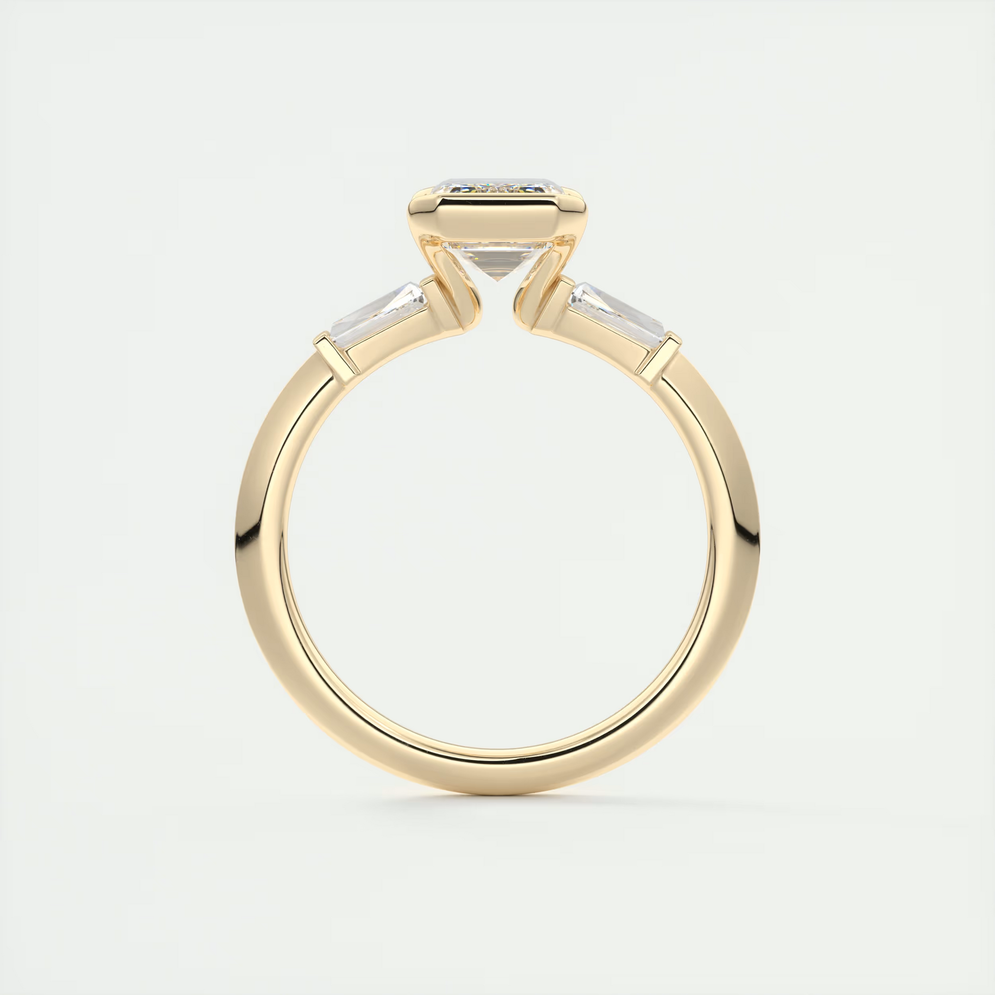 Sharp 2 Carat Emerald Half Bezel Three-Stone Engagement Ring