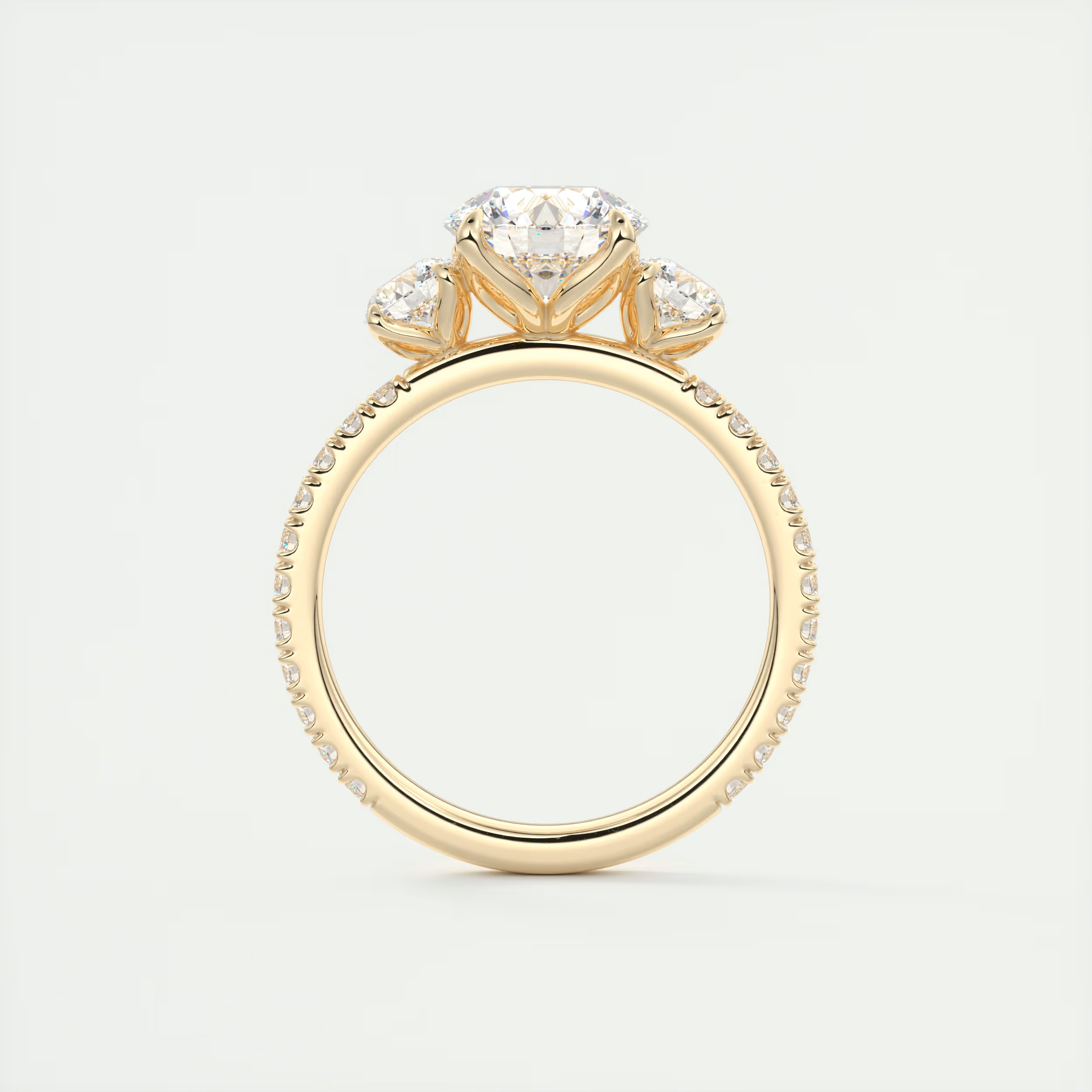 2 Carat Round Floral Three-Stone Engagement Ring – 1.8mm French Set Pavé