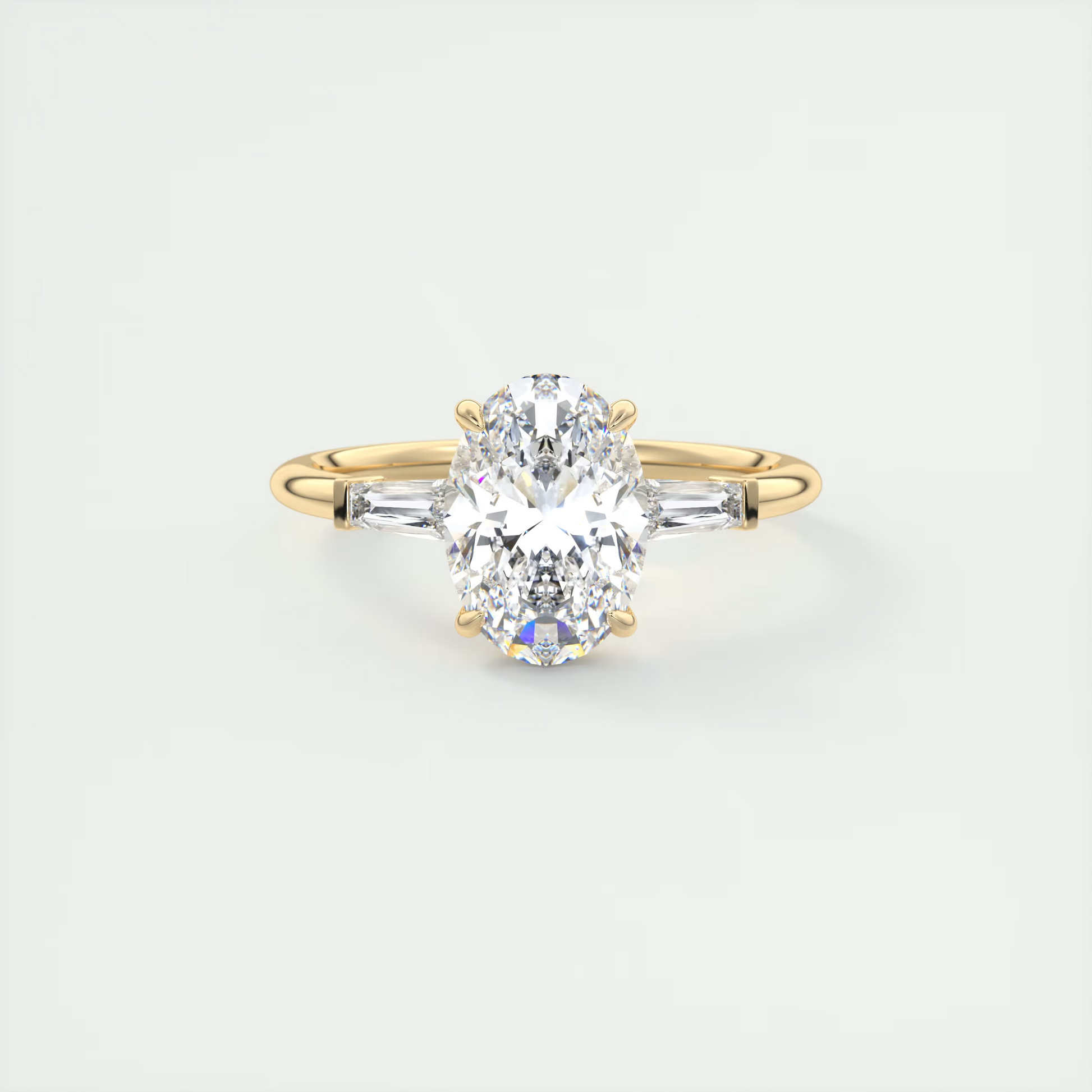 Tapered 2 Carat Oval Plunge Three-Stone Engagement Ring