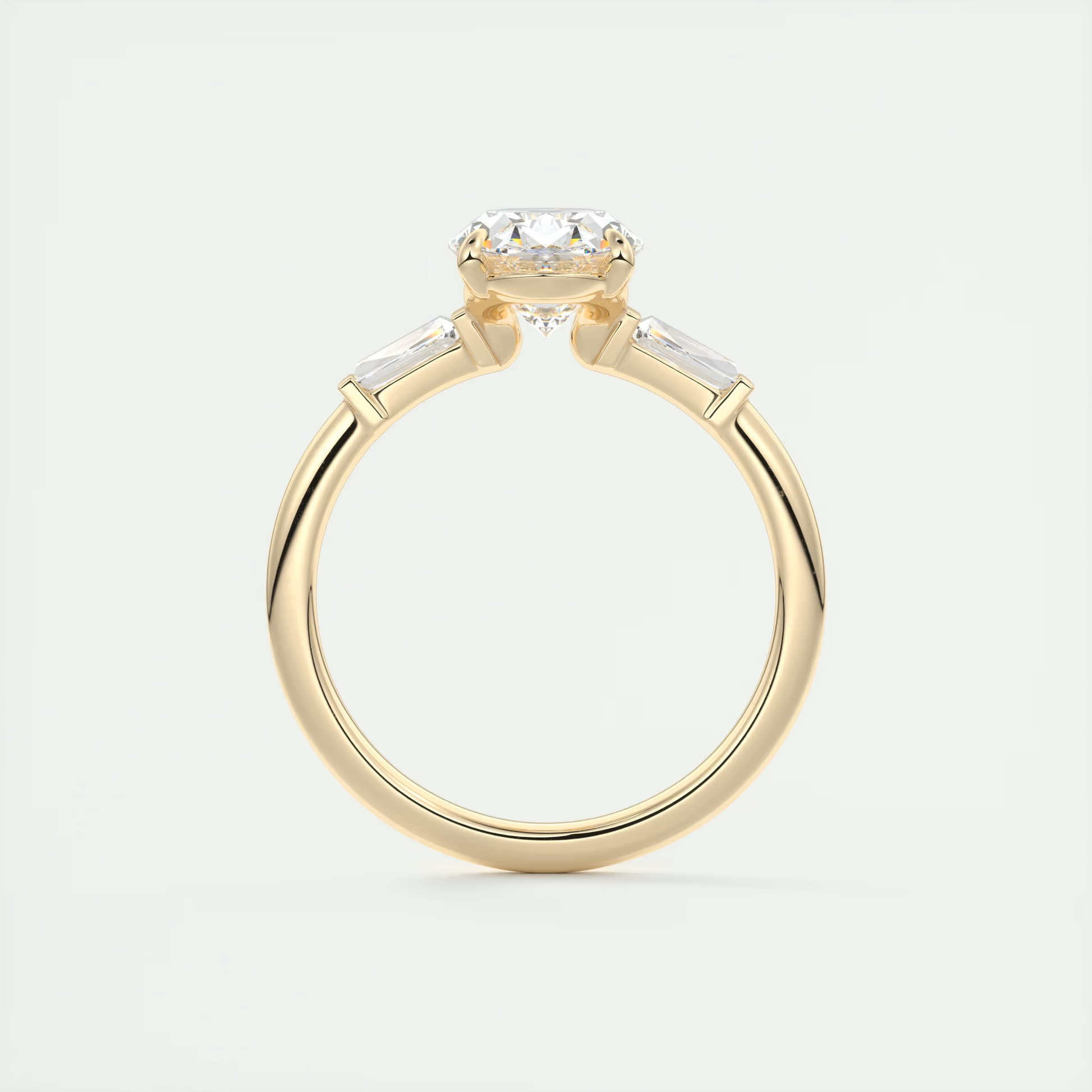 Tapered 2 Carat Oval Plunge Three-Stone Engagement Ring