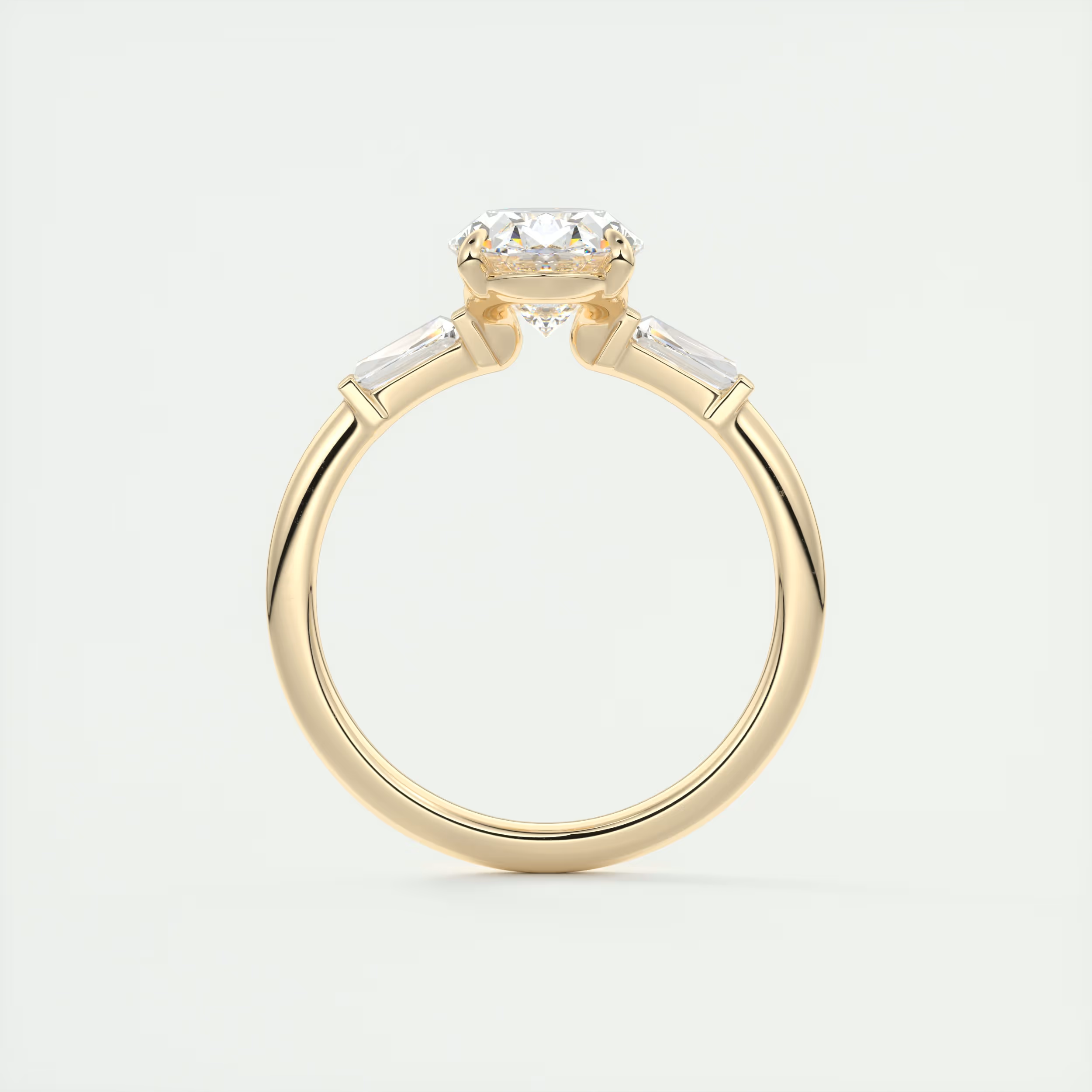 Tapered 2 Carat Oval Plunge Three-Stone Engagement Ring