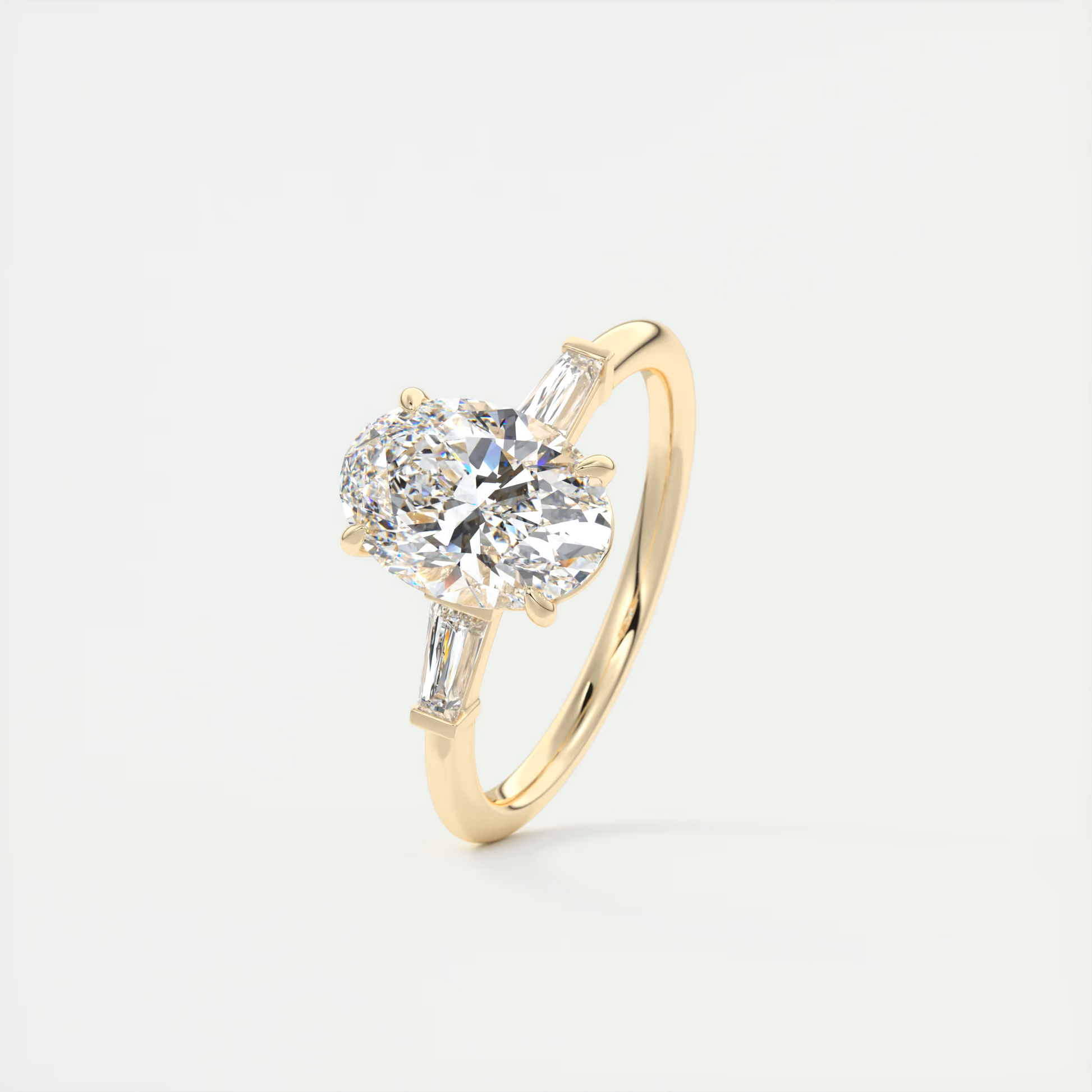 Tapered 2 Carat Oval Plunge Three-Stone Engagement Ring