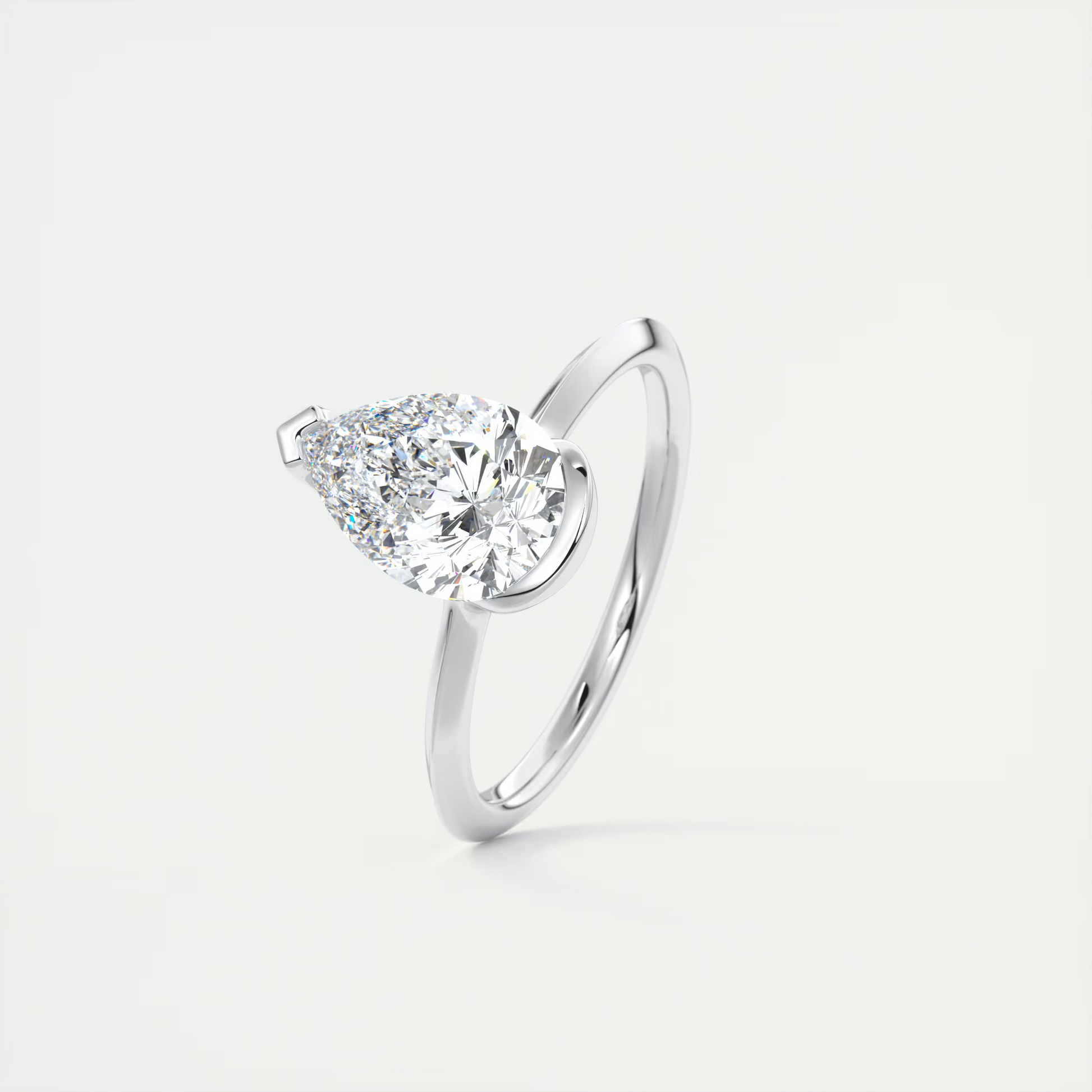 2 Carat Pear Flush Stacking Half Bezel Solitaire