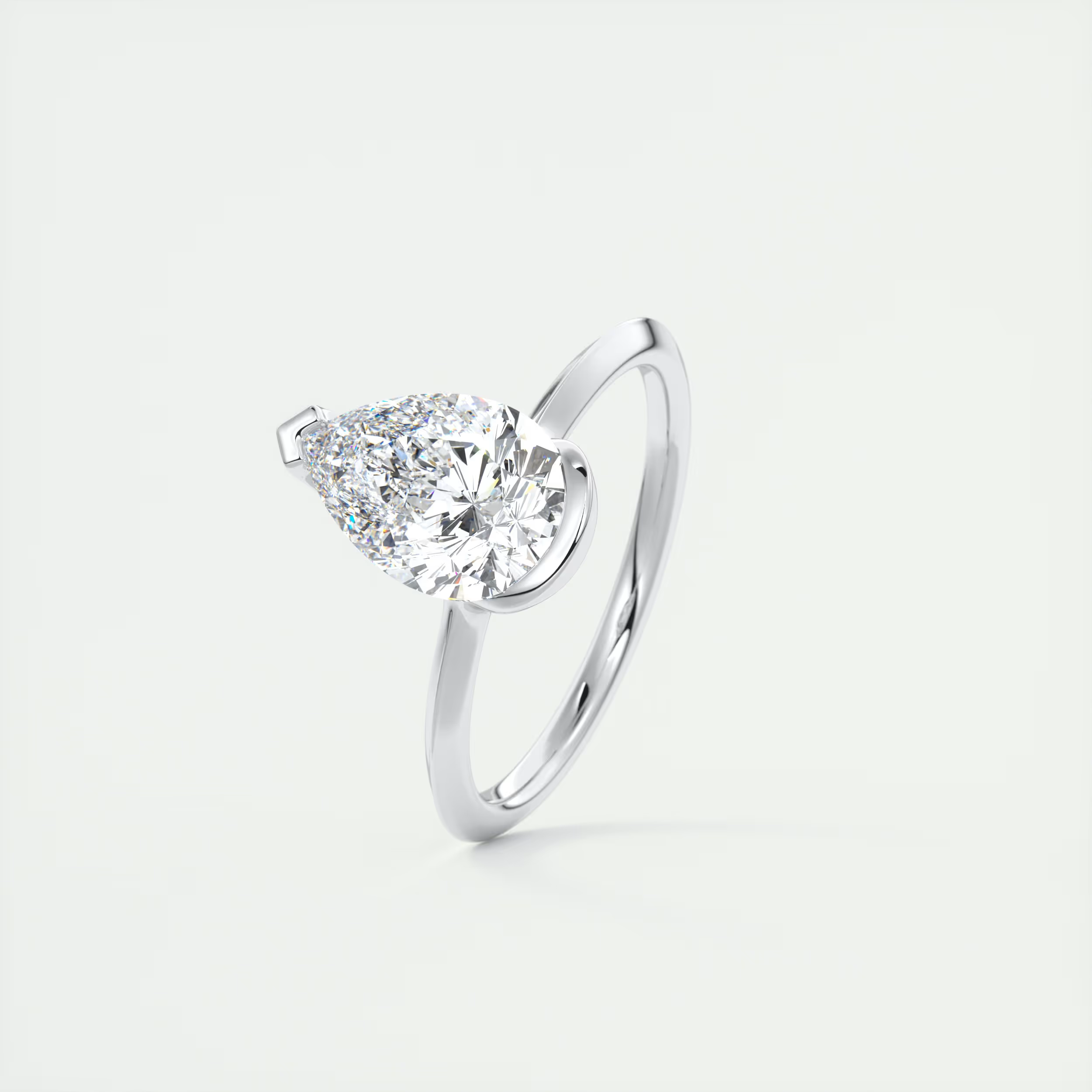 2 Carat Pear Flush Stacking Half Bezel Solitaire