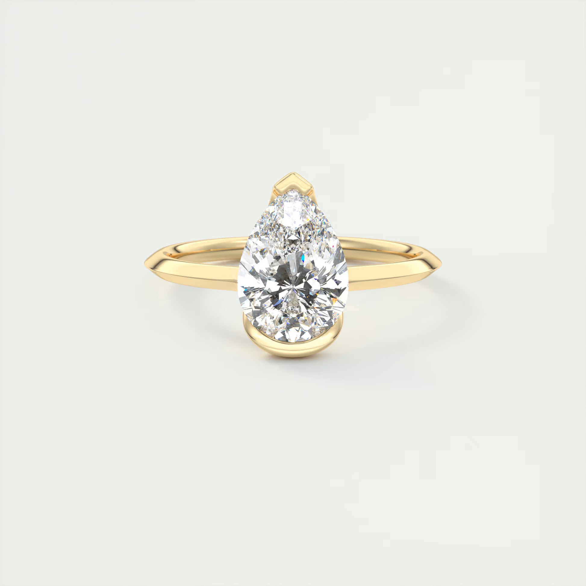 2 Carat Pear Flush Stacking Half Bezel Solitaire