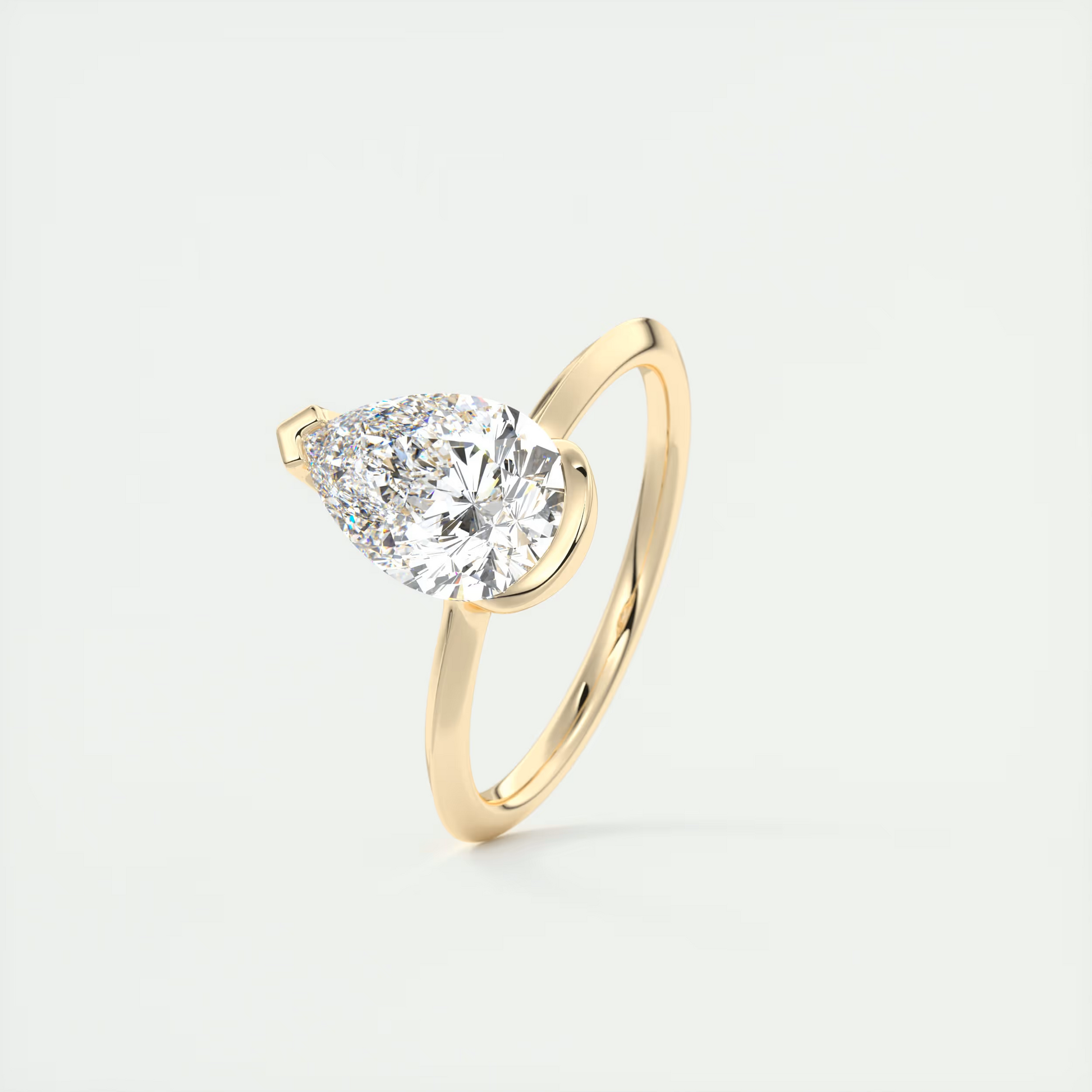 2 Carat Pear Flush Stacking Half Bezel Solitaire