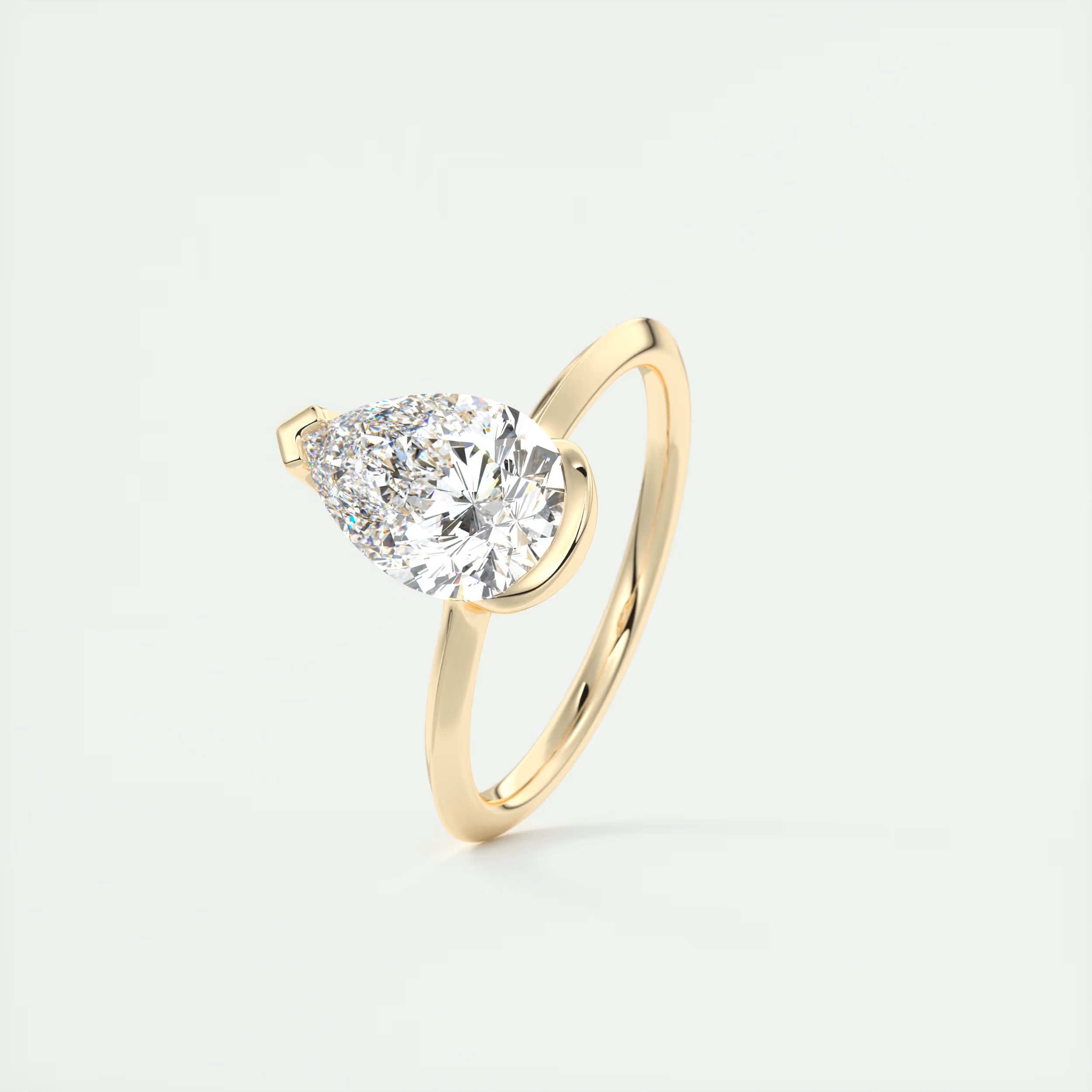 2 Carat Pear Flush Stacking Half Bezel Solitaire