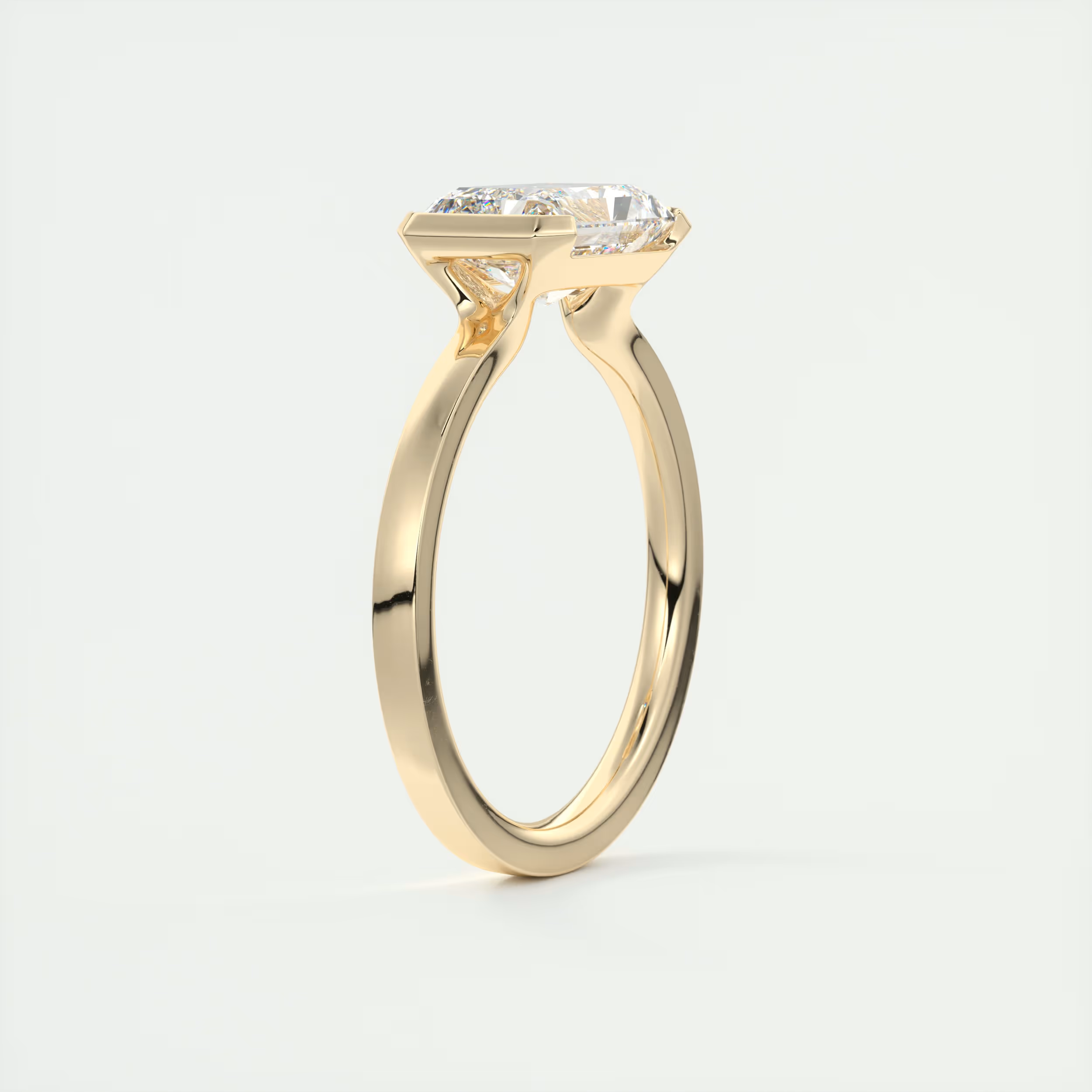 2 Carat East West Radiant Emerald Half Bezel Solitaire