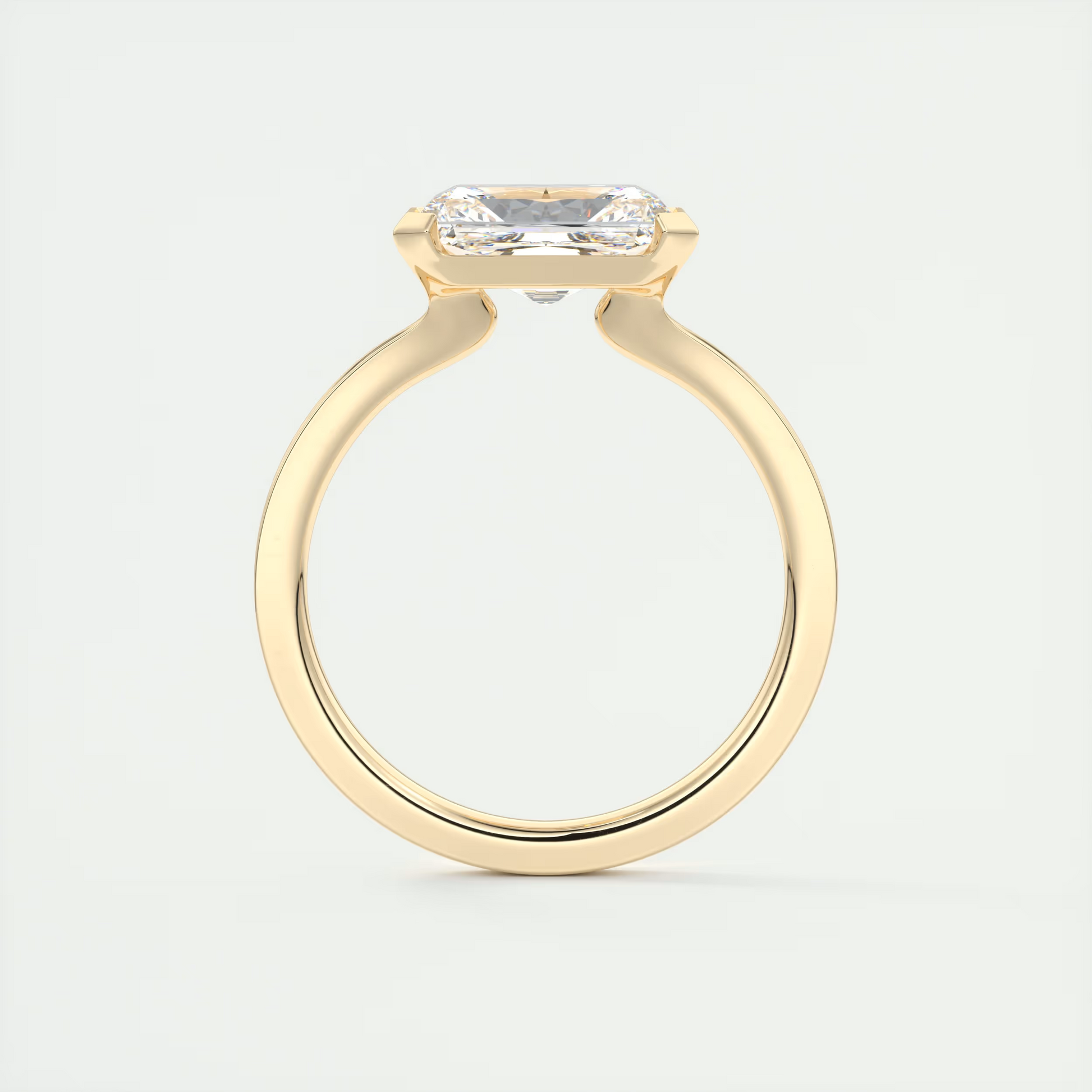 2 Carat East West Radiant Emerald Half Bezel Solitaire