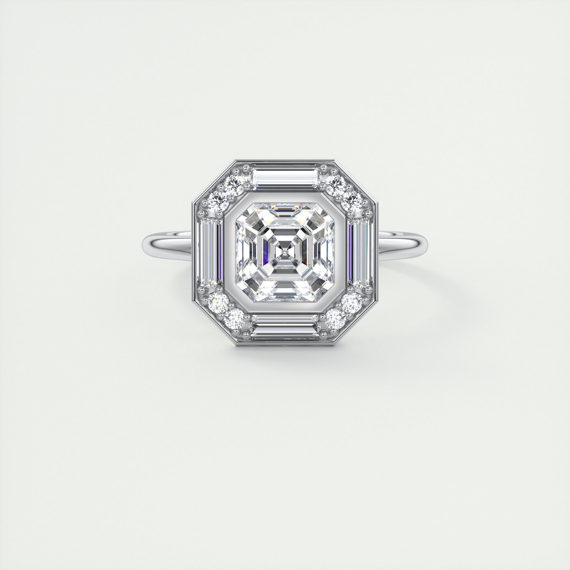 Glamour 2 Carat Asscher Center Baguette & Round Halo