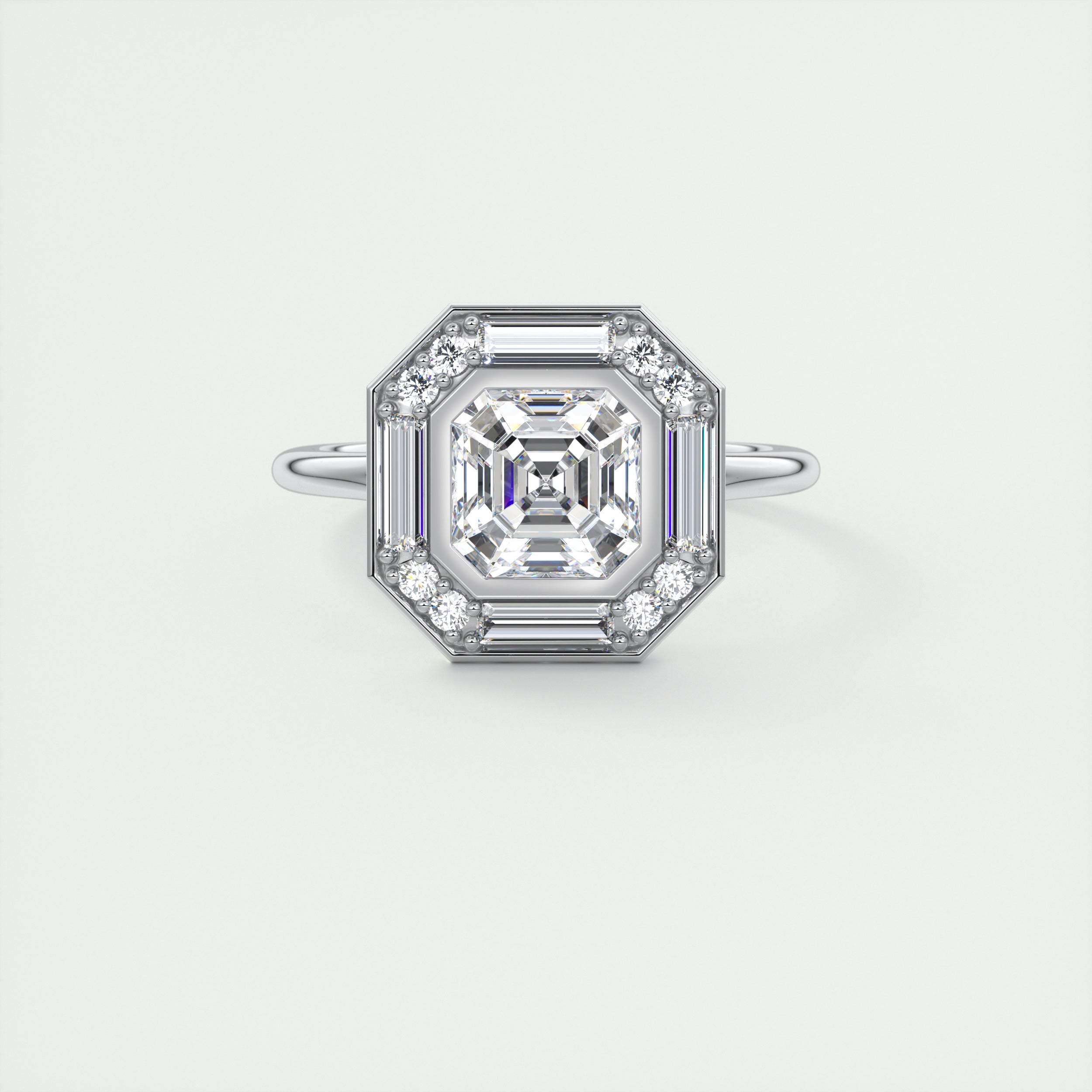 Glamour 2 Carat Asscher Center Baguette & Round Halo