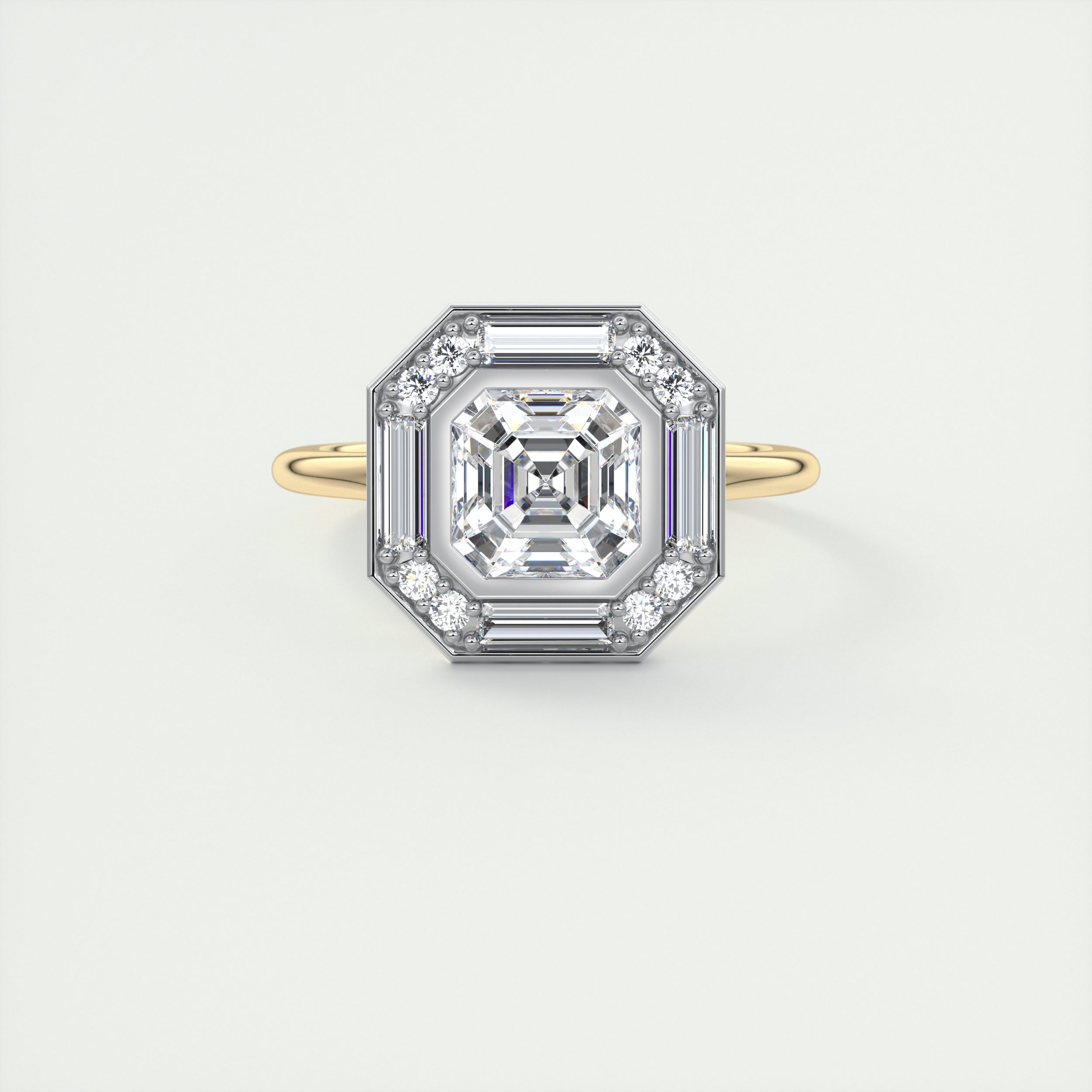 Glamour 2 Carat Asscher Center Baguette & Round Halo