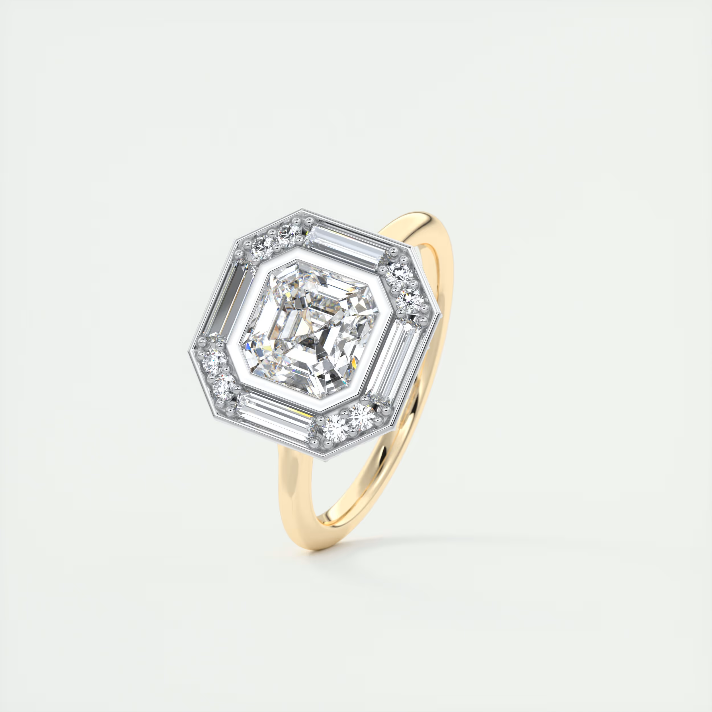 Glamour 2 Carat Asscher Center Baguette & Round Halo