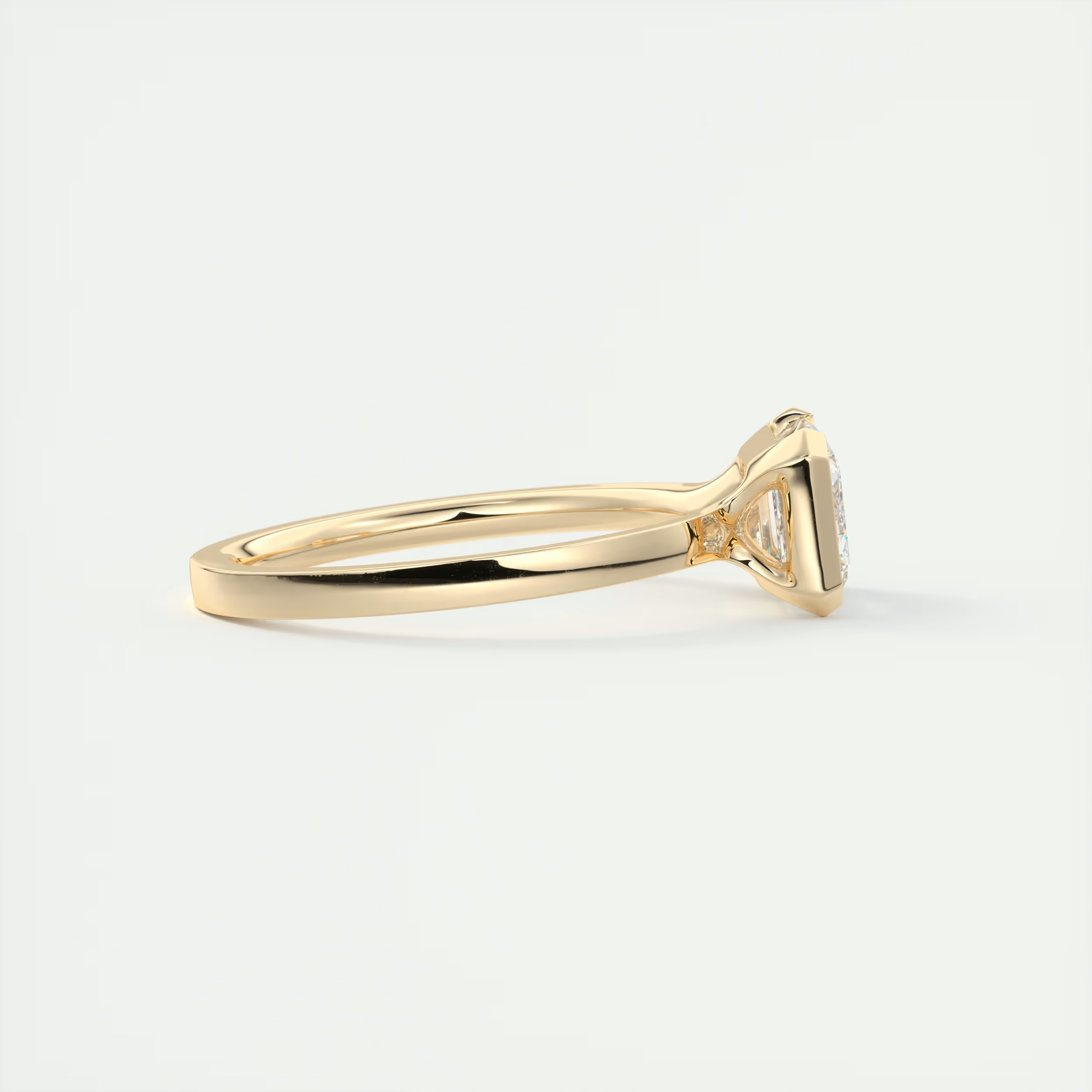 2 Carat East West Emerald Half Bezel Solitaire