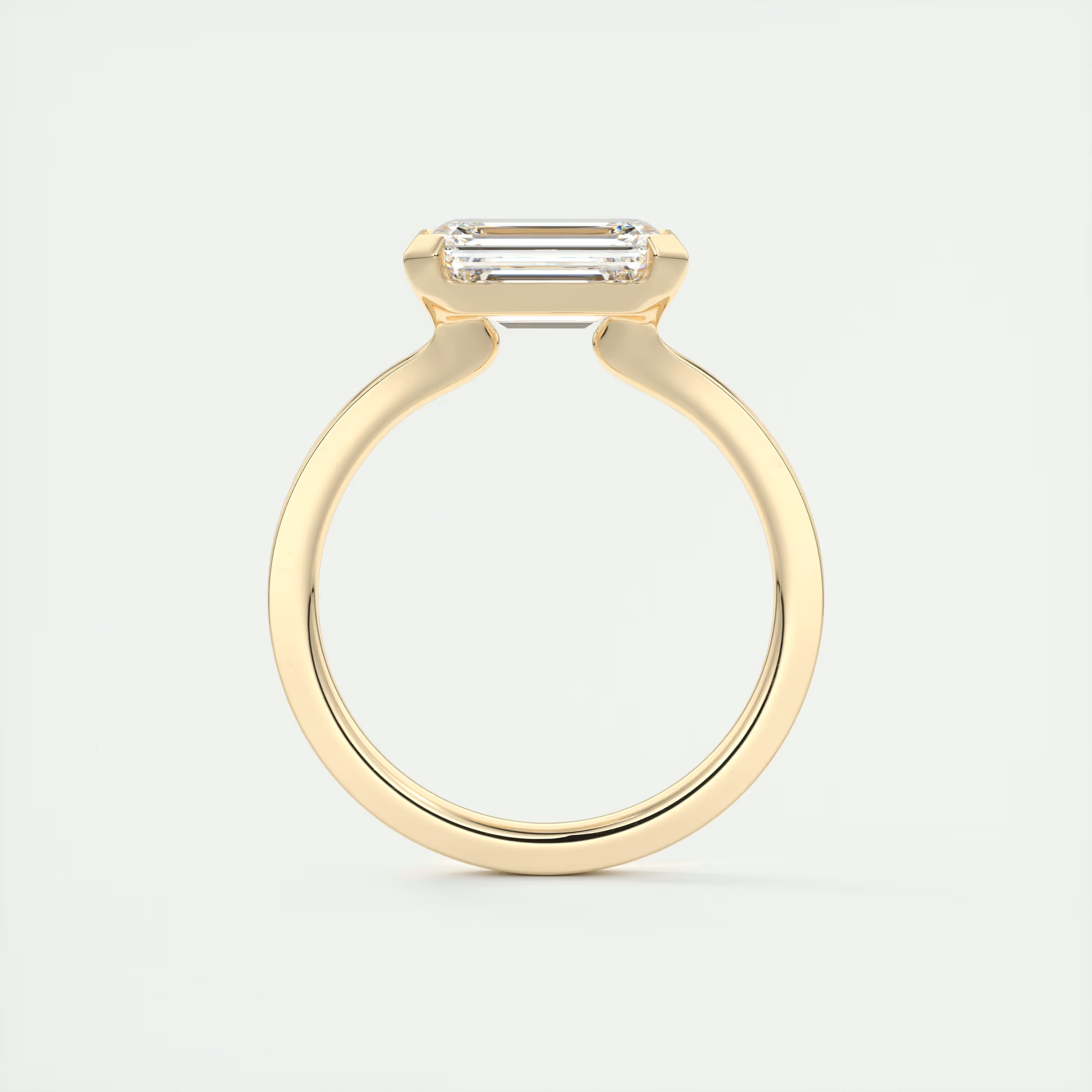 2 Carat East West Emerald Half Bezel Solitaire