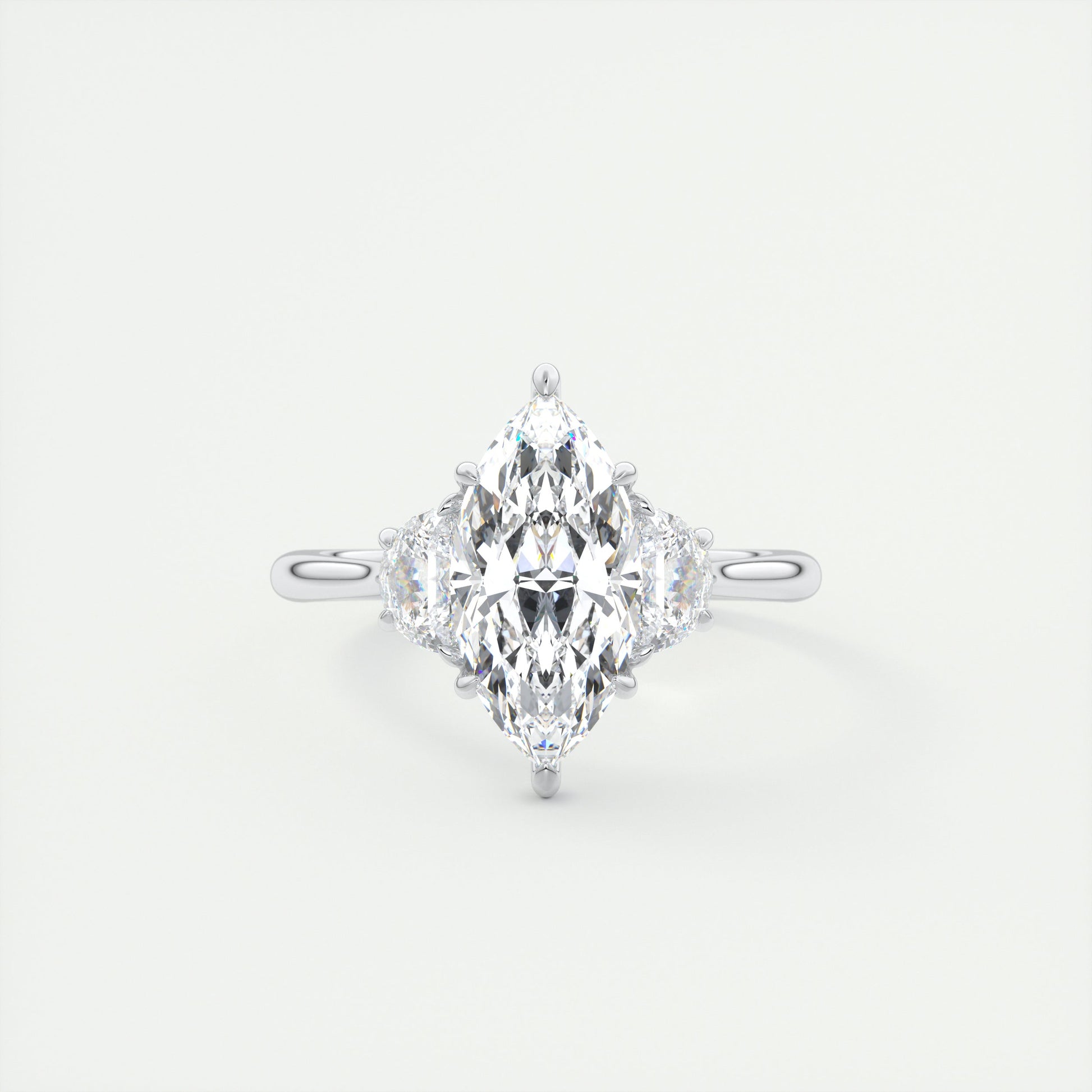 Symbolism 2 Carat Marquise Half Moon Three-Stone Engagement Ring