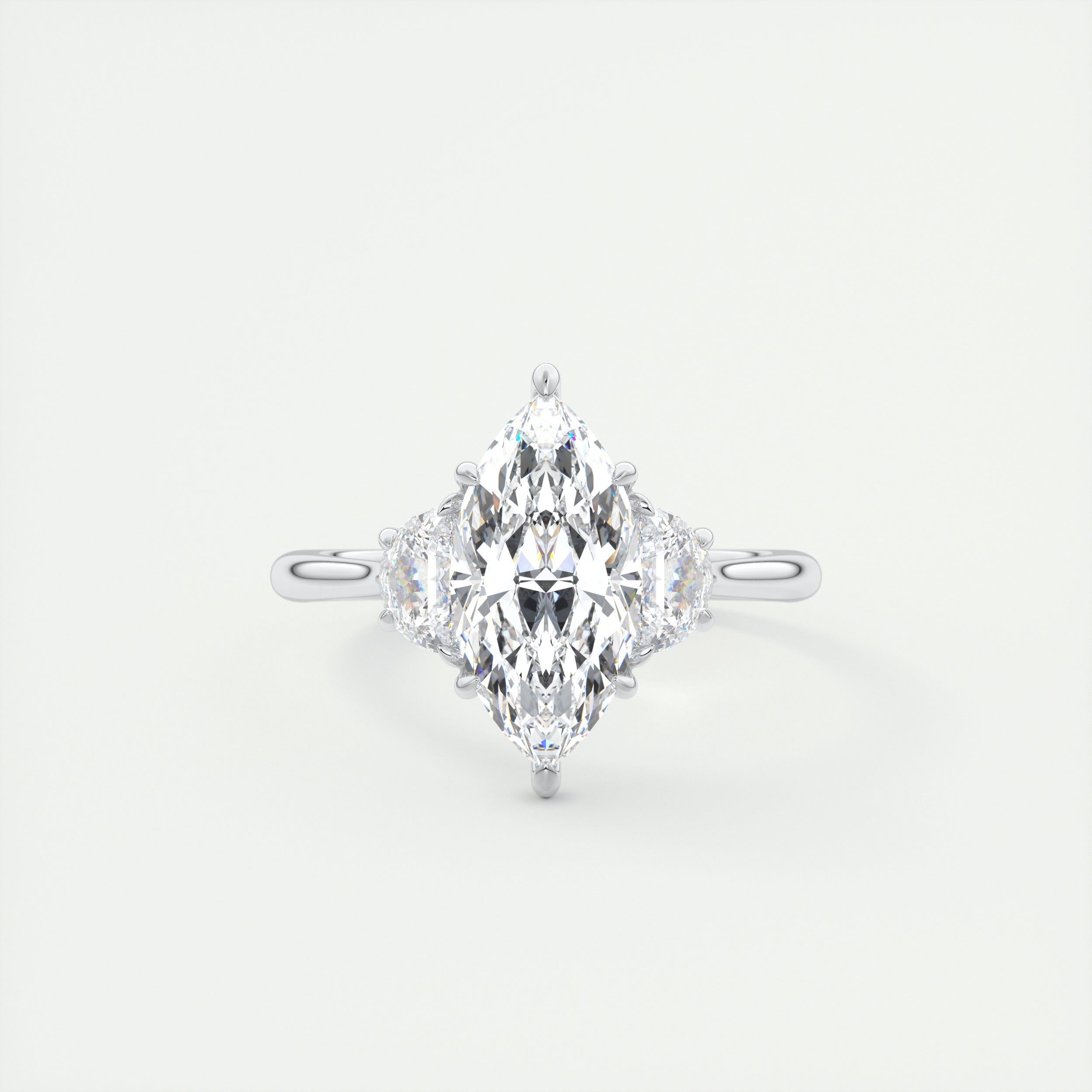 Symbolism 2 Carat Marquise Half Moon Three-Stone Engagement Ring