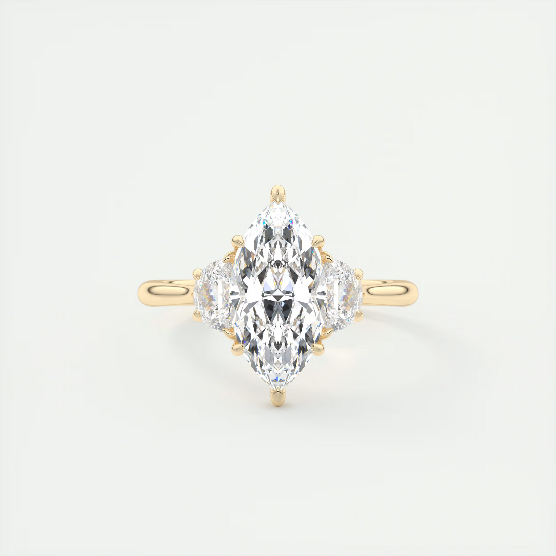 Symbolism 2 Carat Marquise Half Moon Three-Stone Engagement Ring
