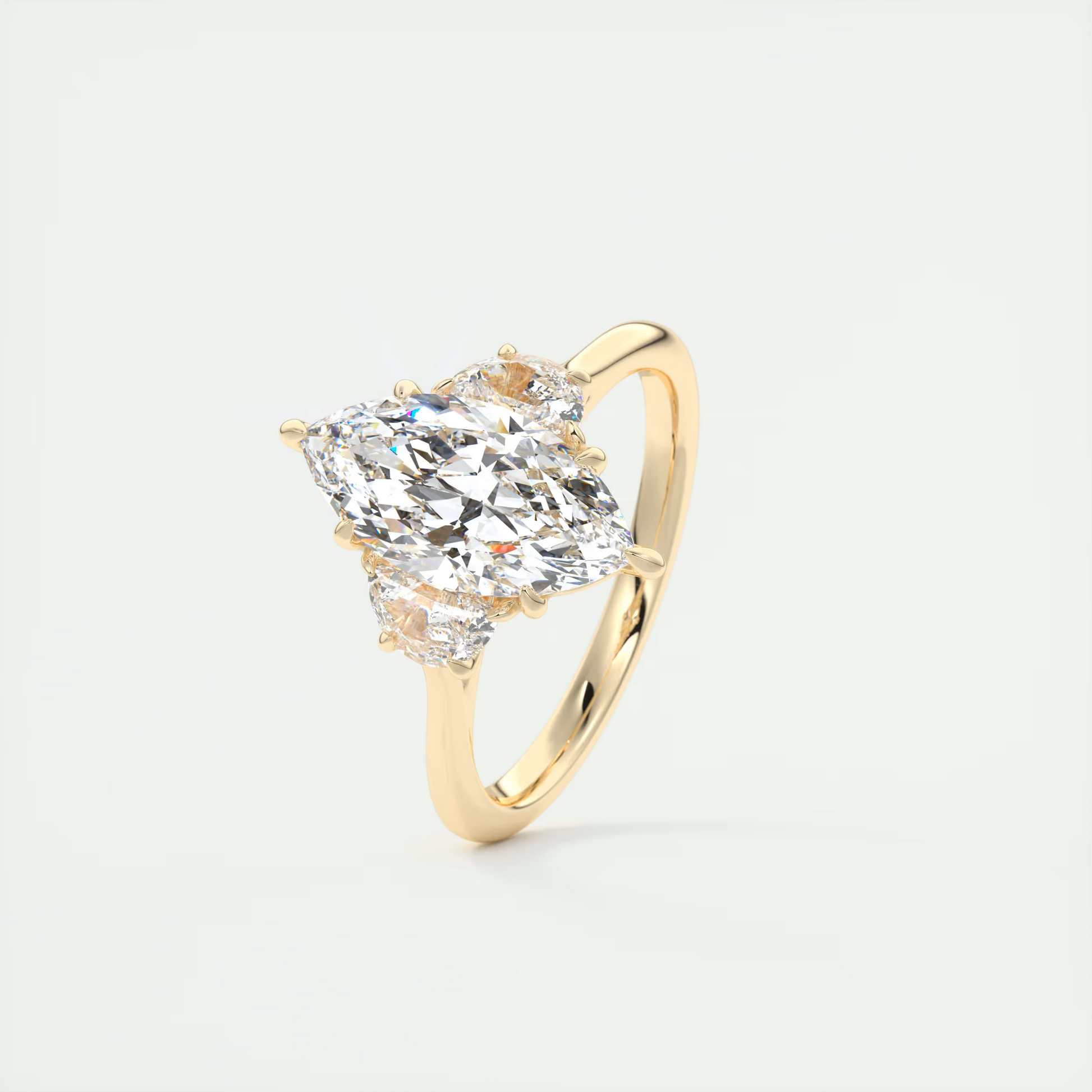 Symbolism 2 Carat Marquise Half Moon Three-Stone Engagement Ring