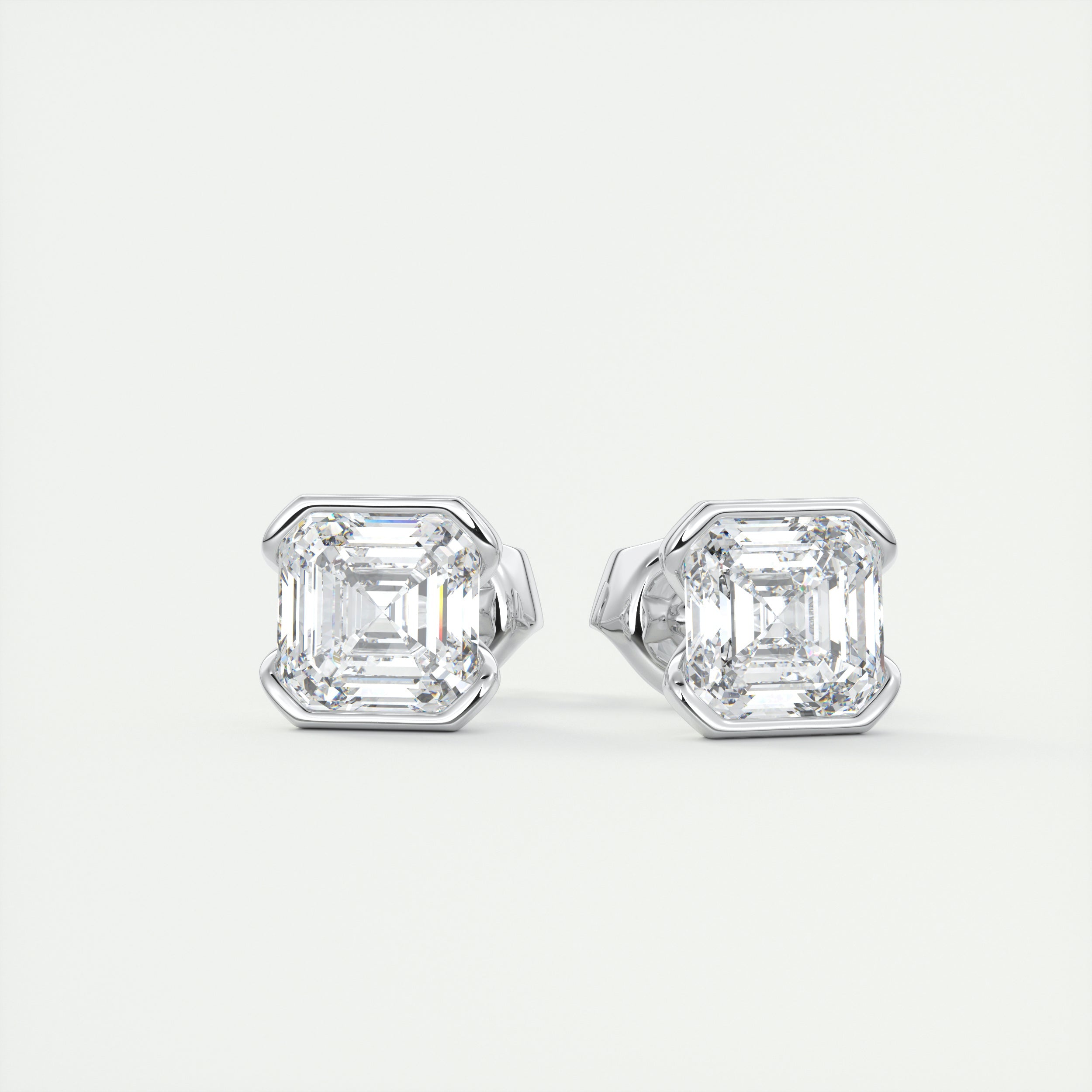2 ct Asscher Half Bezel Diamond Studs