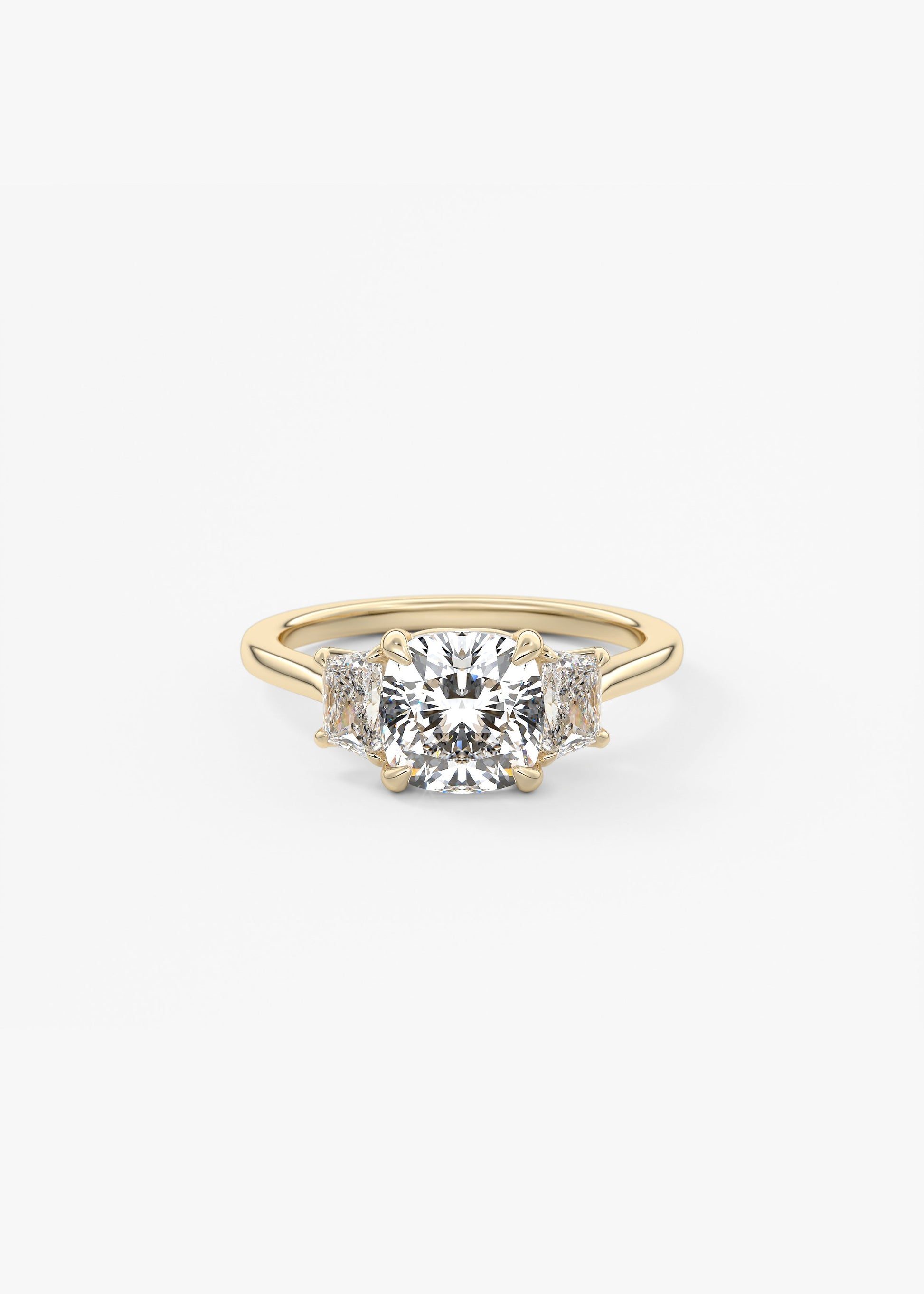 Harmonious 2 Carat Cushion Brilliant Trapezoid Three-Stone Engagement Ring