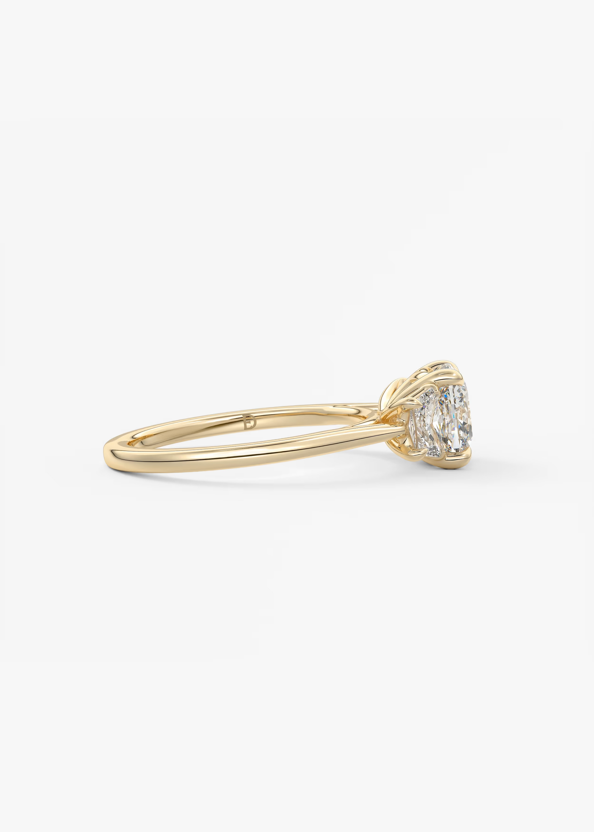 Harmonious 2 Carat Cushion Brilliant Trapezoid Three-Stone Engagement Ring