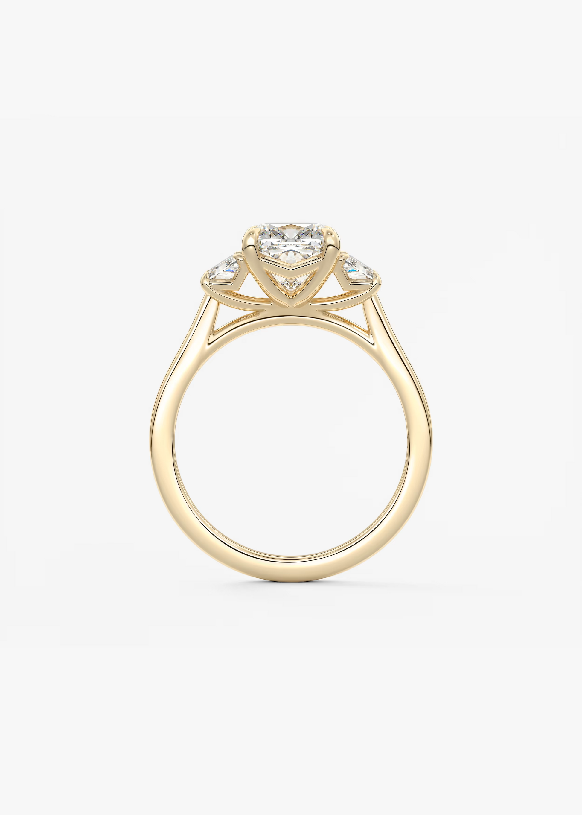 Harmonious 2 Carat Cushion Brilliant Trapezoid Three-Stone Engagement Ring