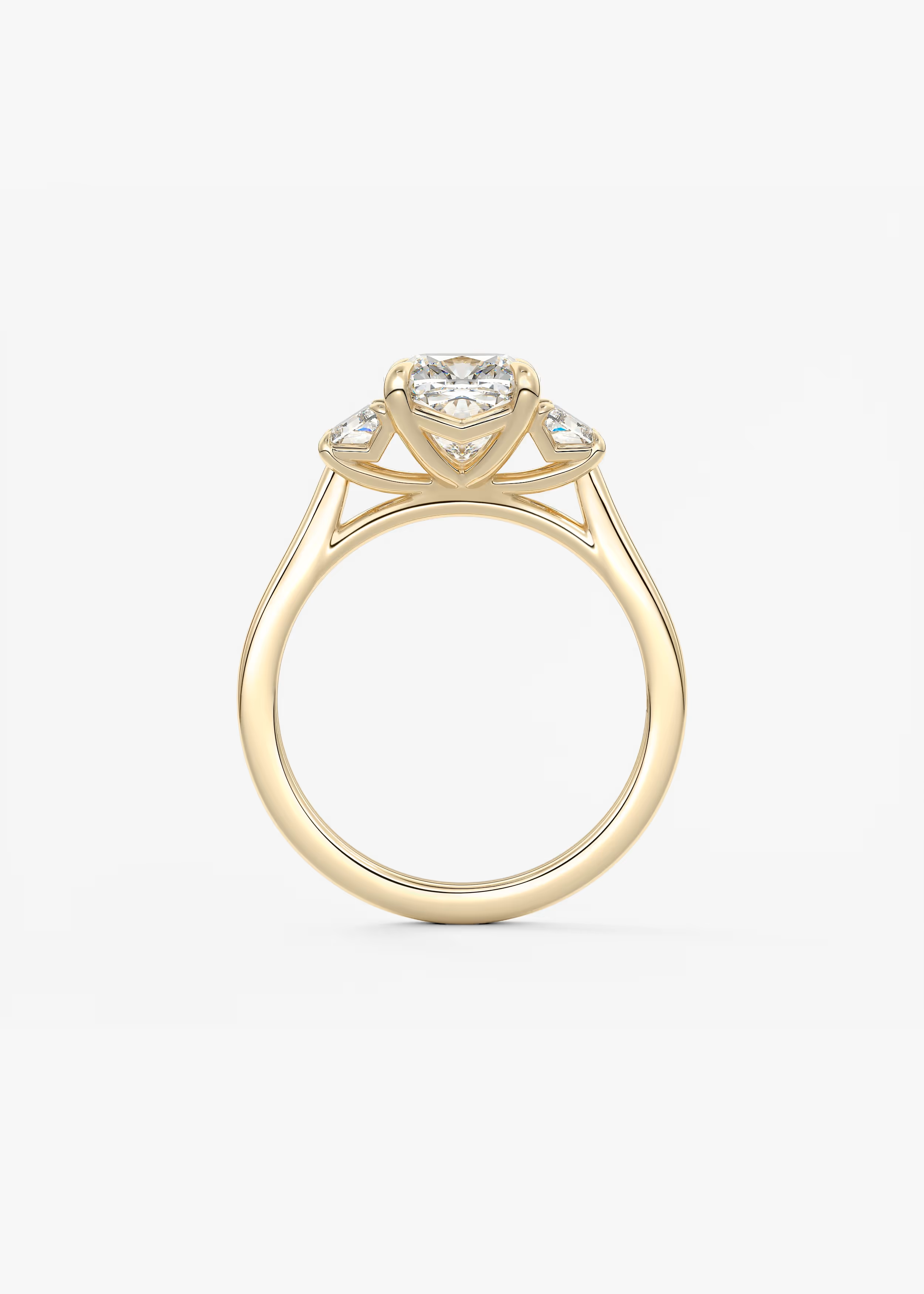 Harmonious 2 Carat Cushion Brilliant Trapezoid Three-Stone Engagement Ring