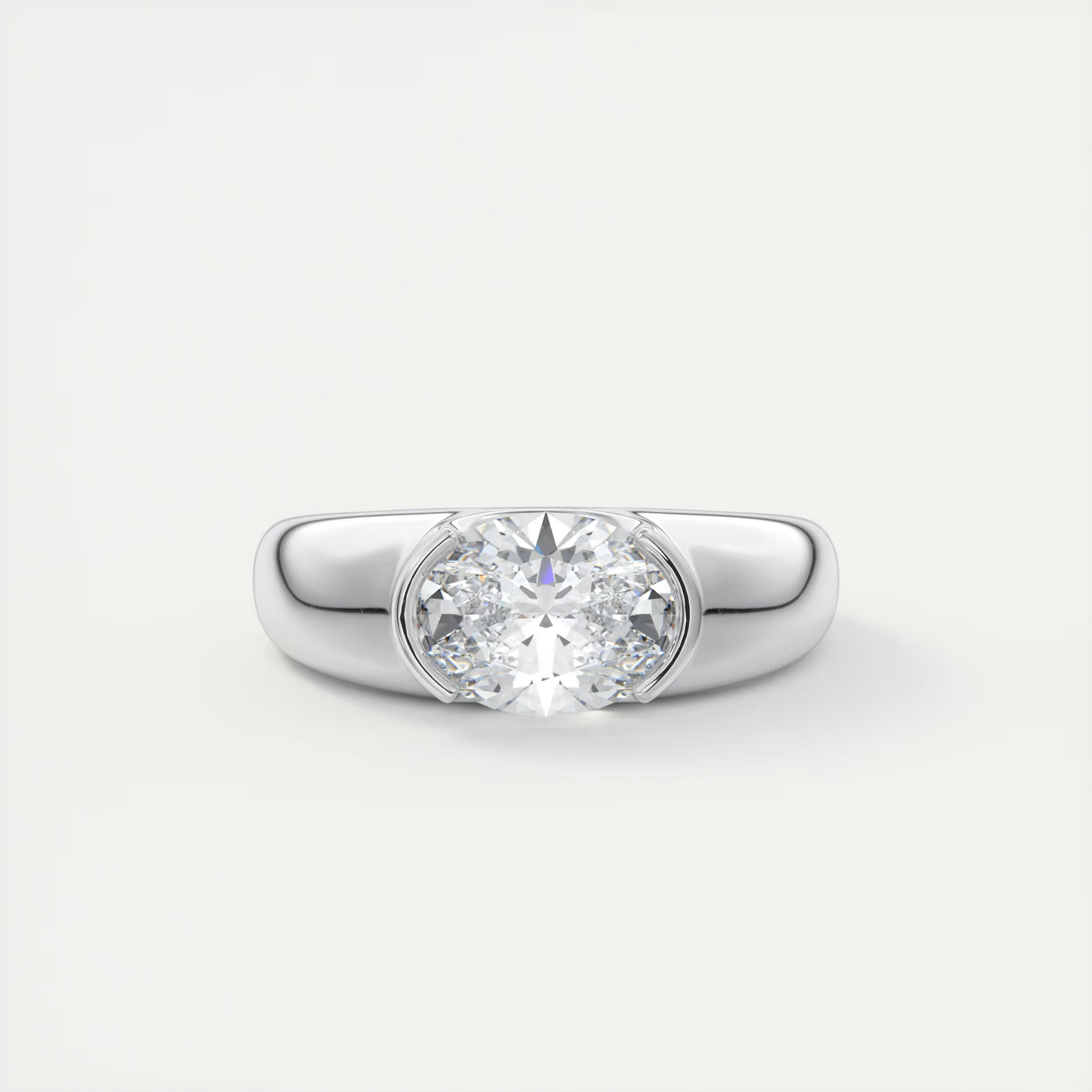 2 Carat Chunky Half Bezel Oval Solitaire
