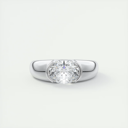 2 Carat Chunky Half Bezel Oval Solitaire