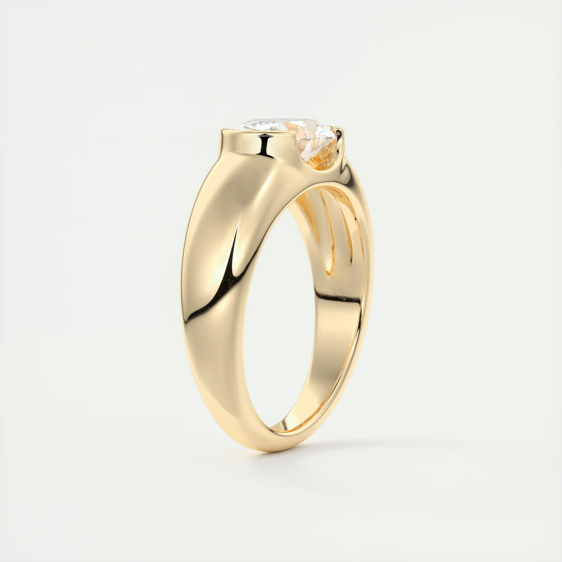 2 Carat Chunky Half Bezel Oval Solitaire