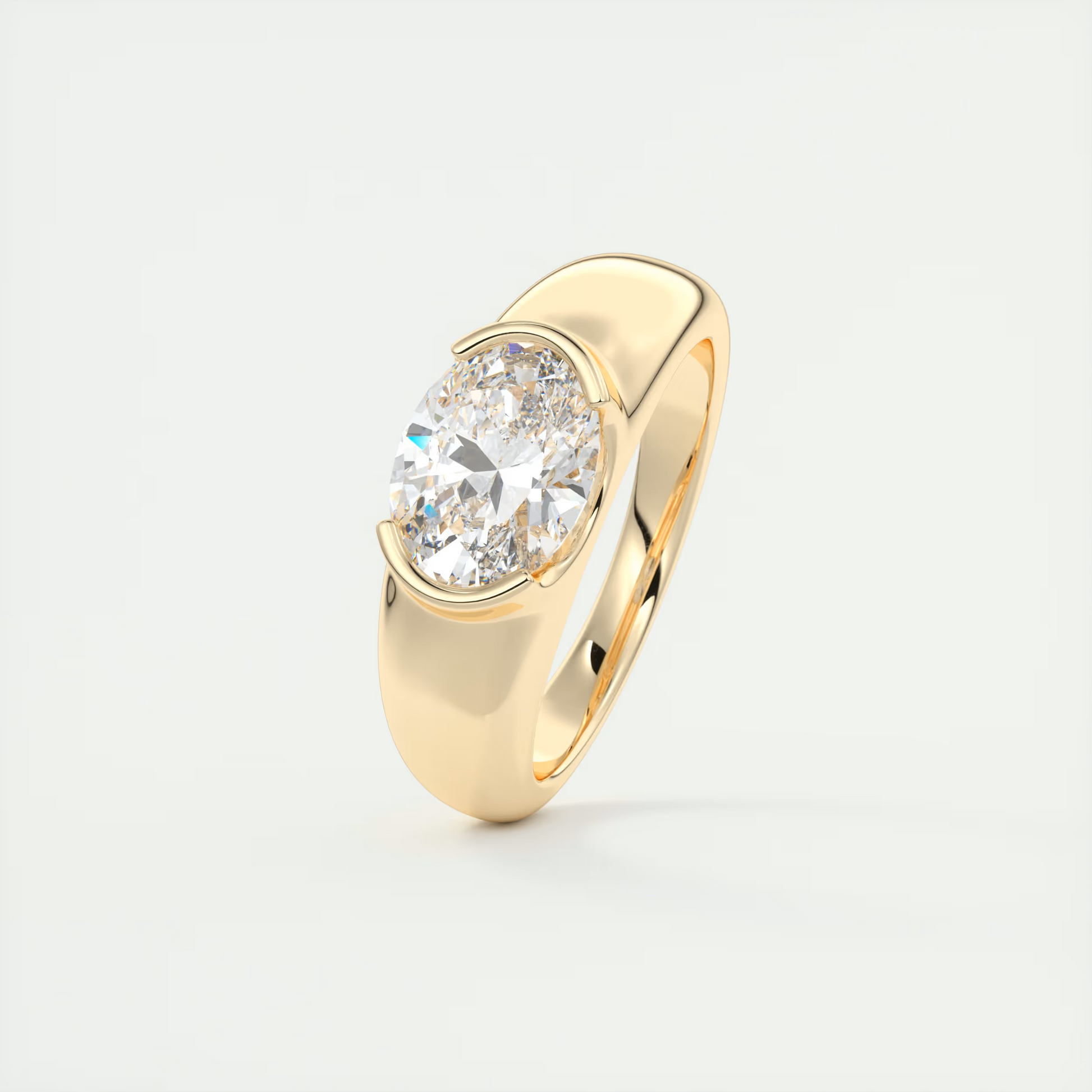 2 Carat Chunky Half Bezel Oval Solitaire