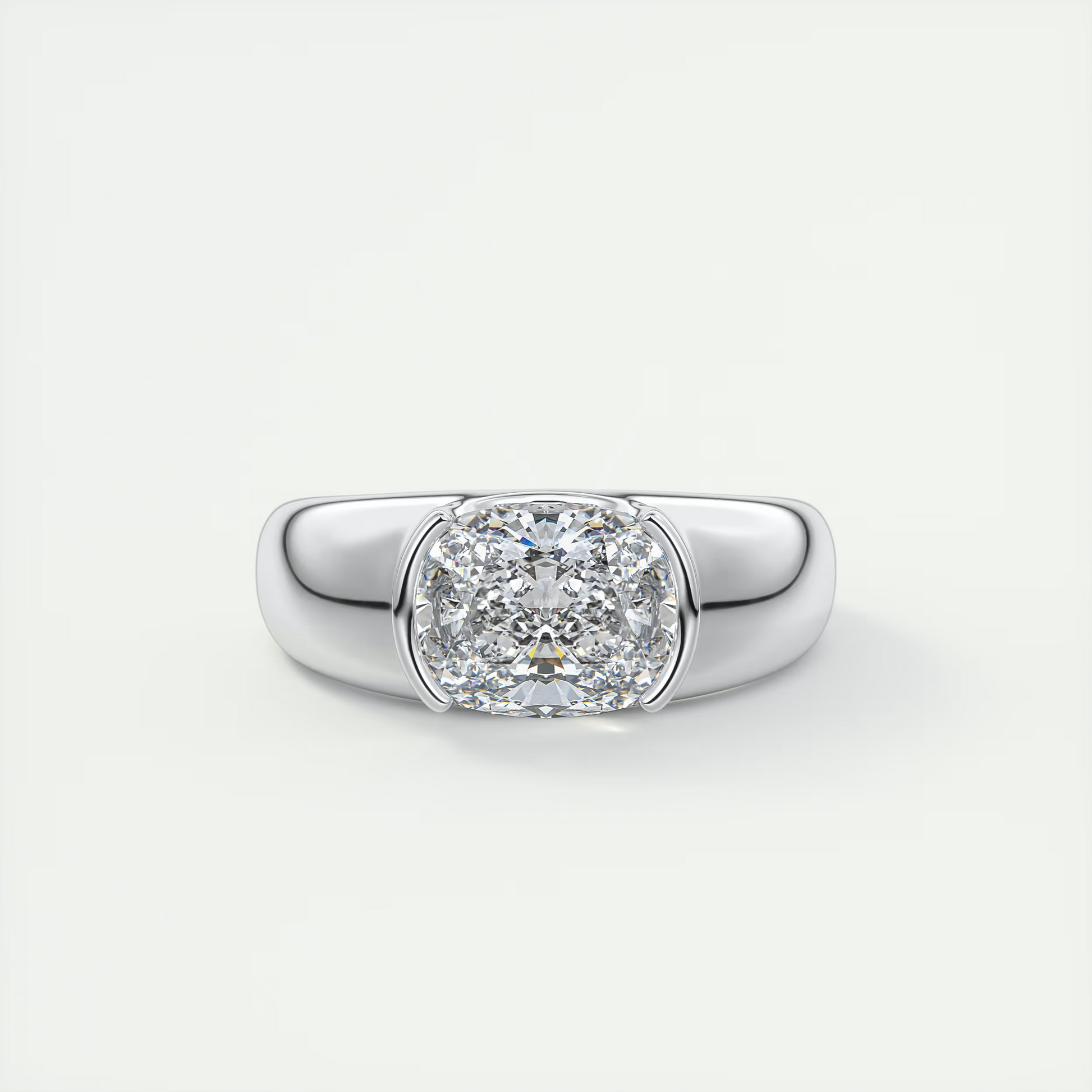 2 Carat Chunky Half Bezel Cushion Solitaire