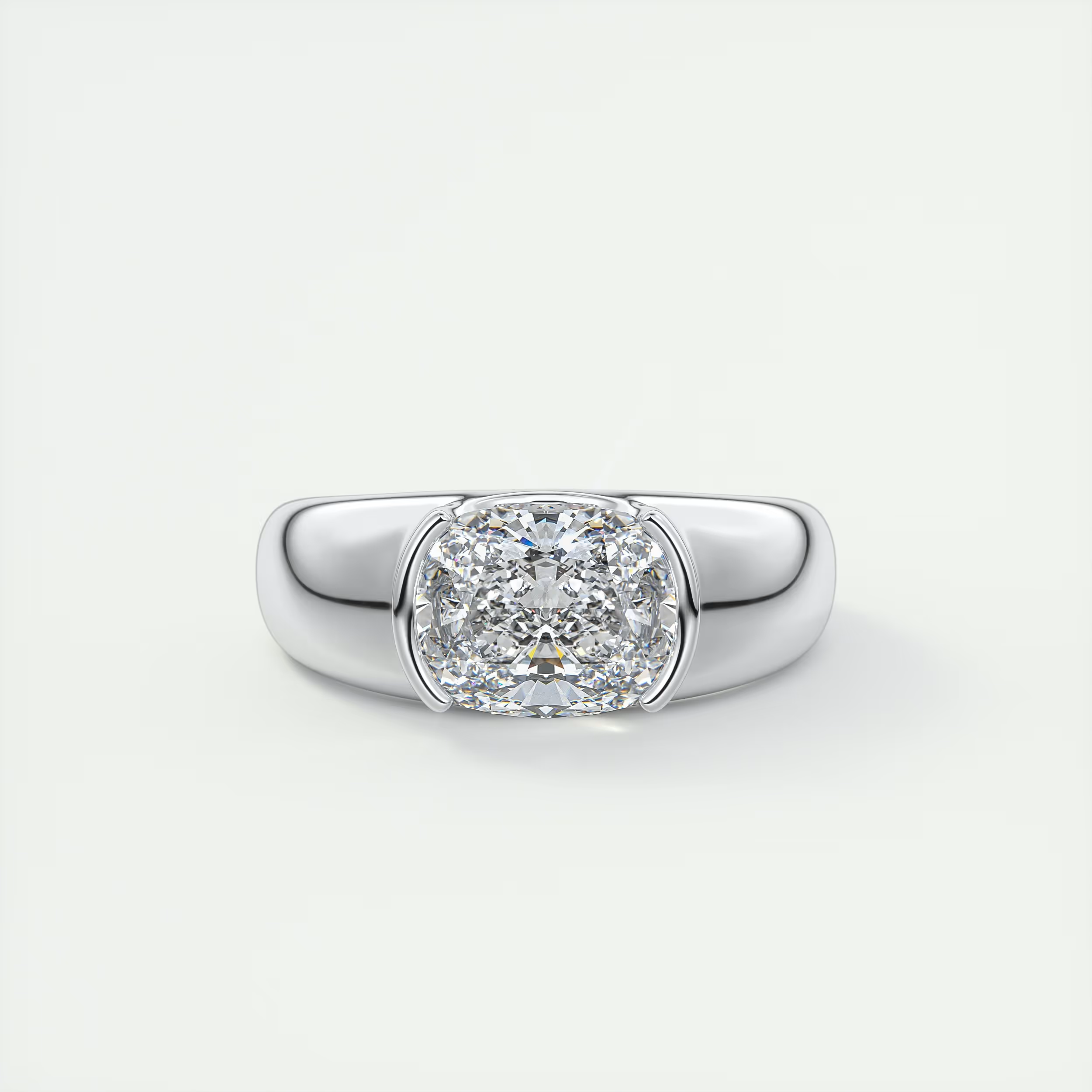 2 Carat Chunky Half Bezel Cushion Solitaire