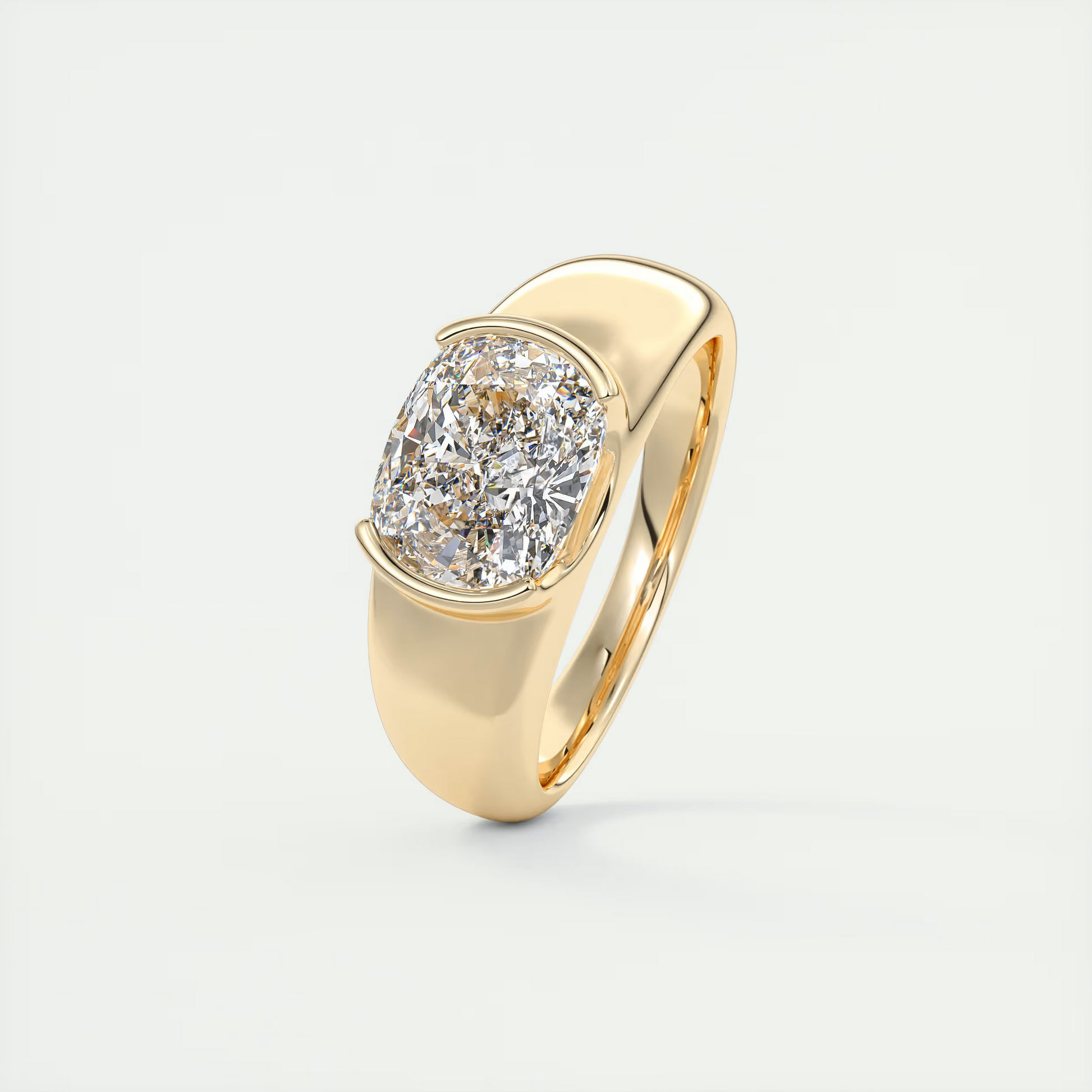2 Carat Chunky Half Bezel Cushion Solitaire