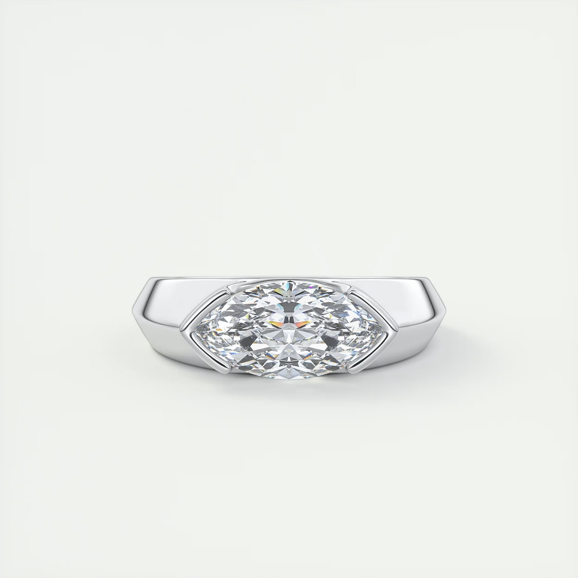 2 Carat Chunky Half Bezel Marquise Solitaire