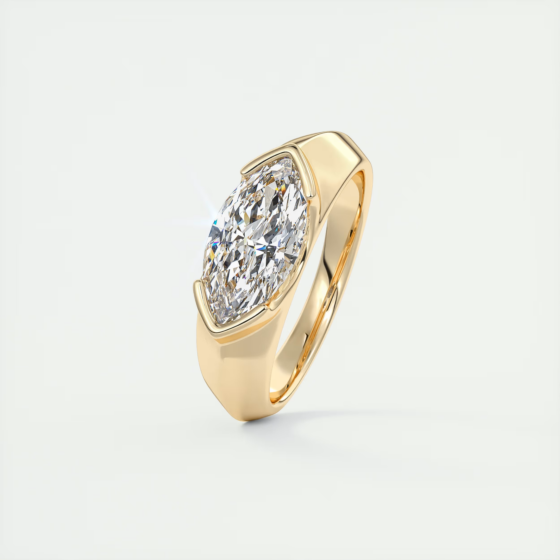 2 Carat Chunky Half Bezel Marquise Solitaire