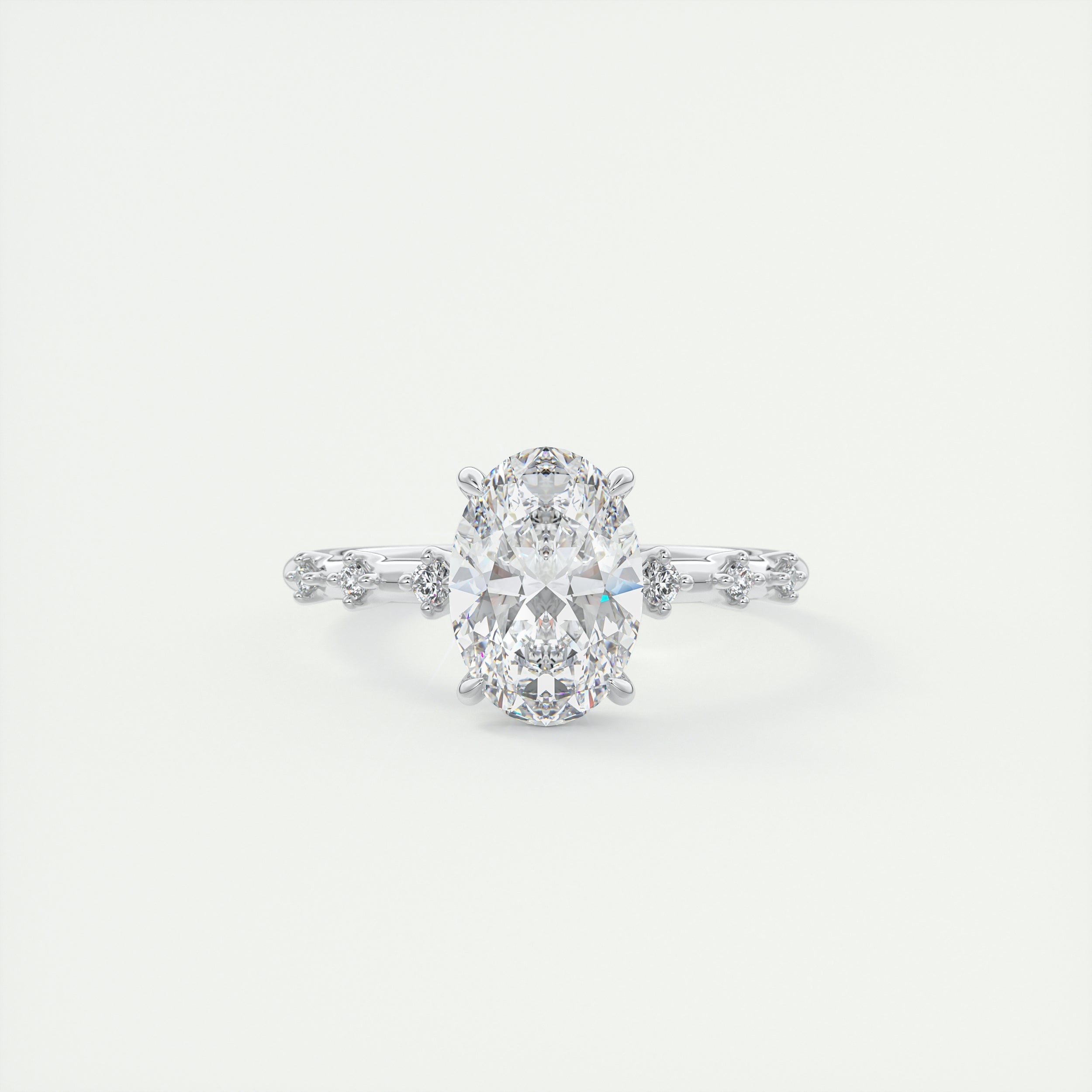 2 Carat Dainty Oval Solitaire with Diamond Accents