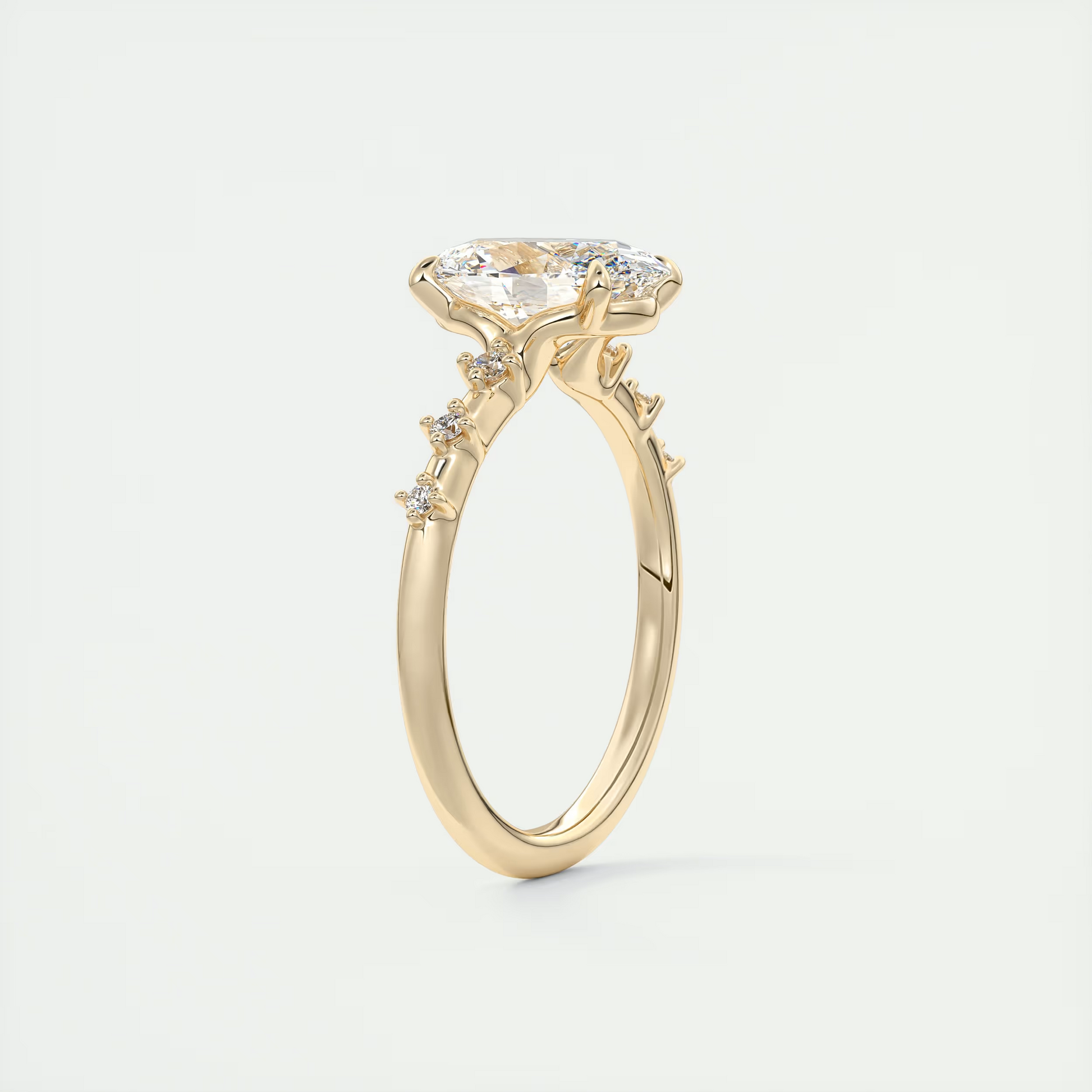 2 Carat Dainty Oval Solitaire with Diamond Accents