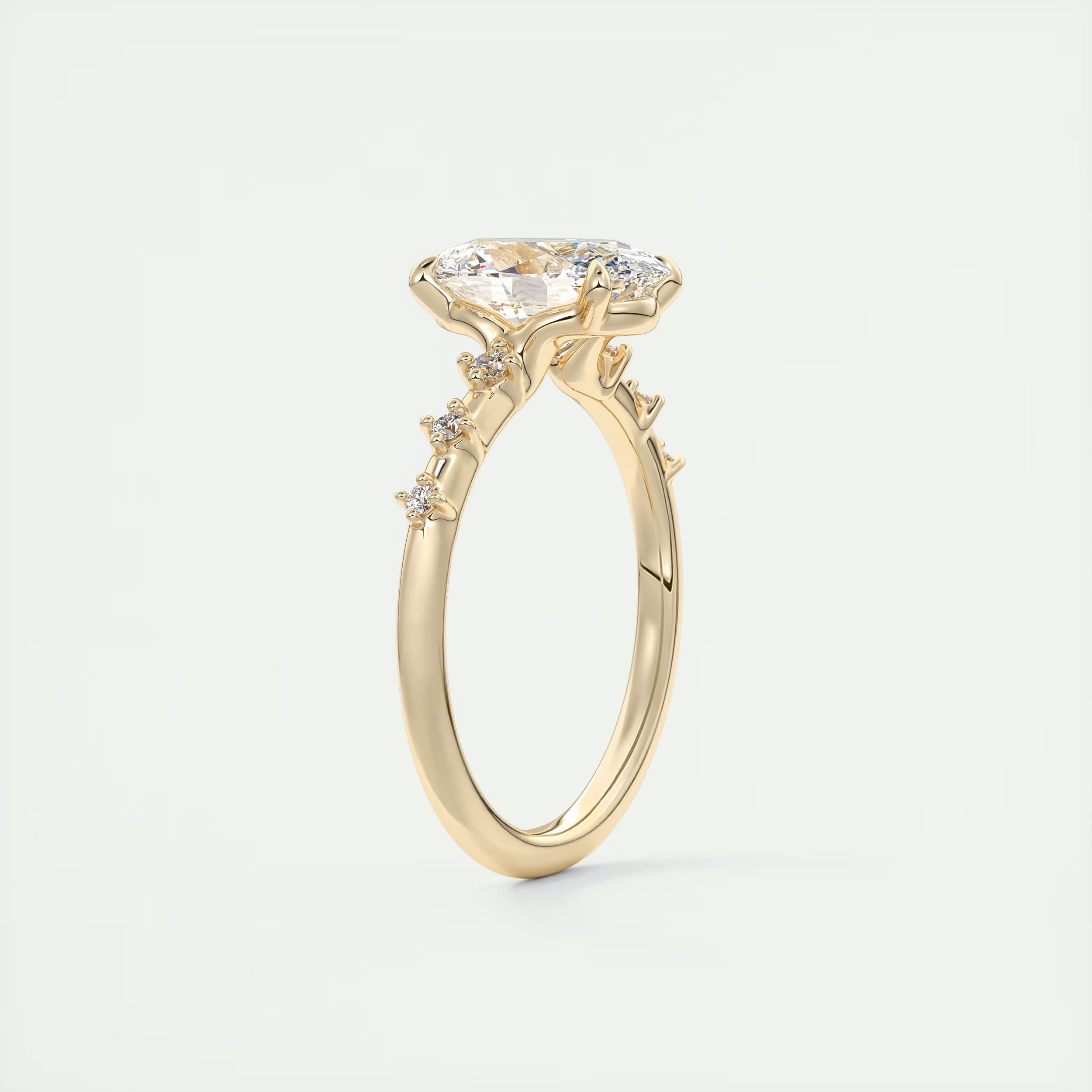2 Carat Dainty Oval Solitaire with Diamond Accents