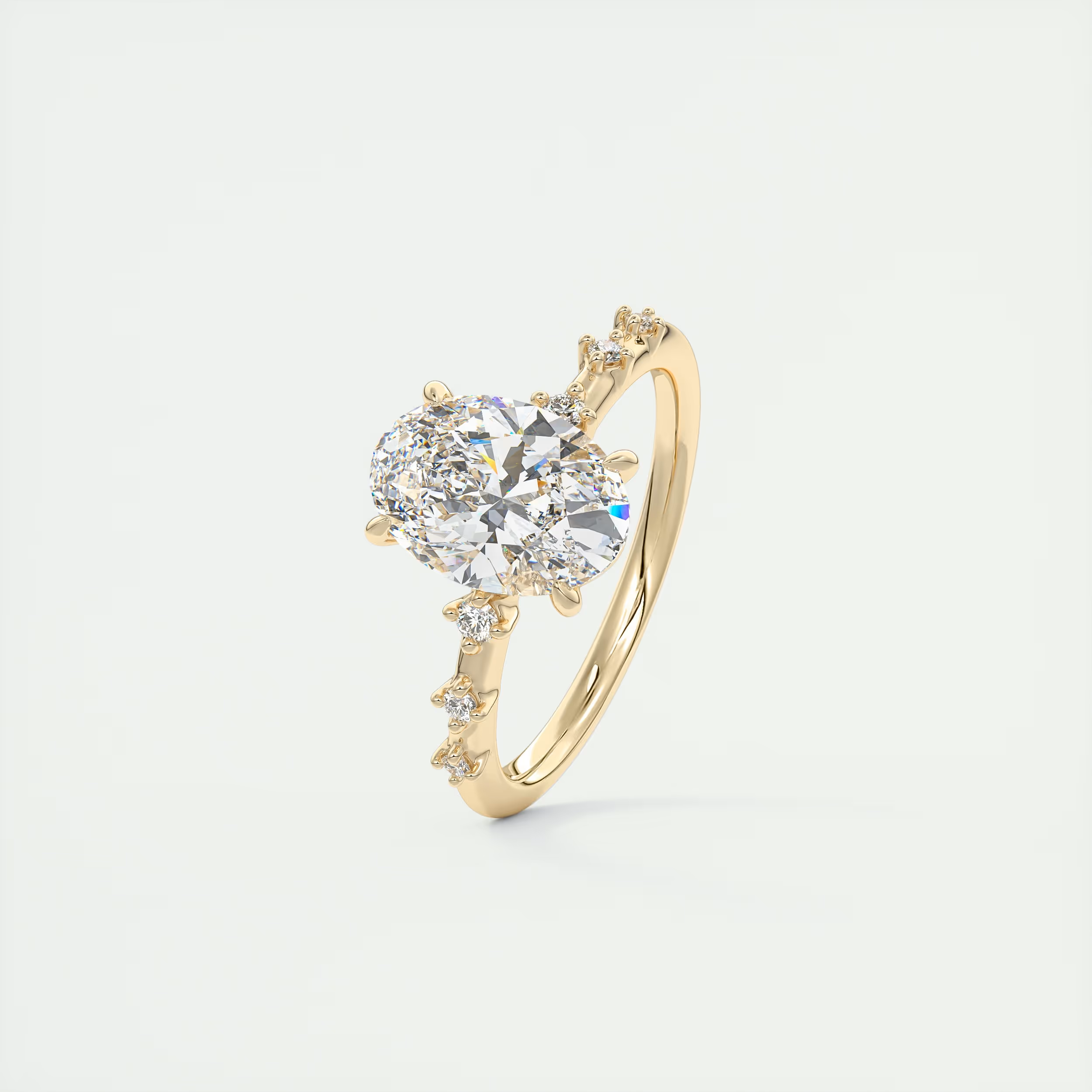 2 Carat Dainty Oval Solitaire with Diamond Accents