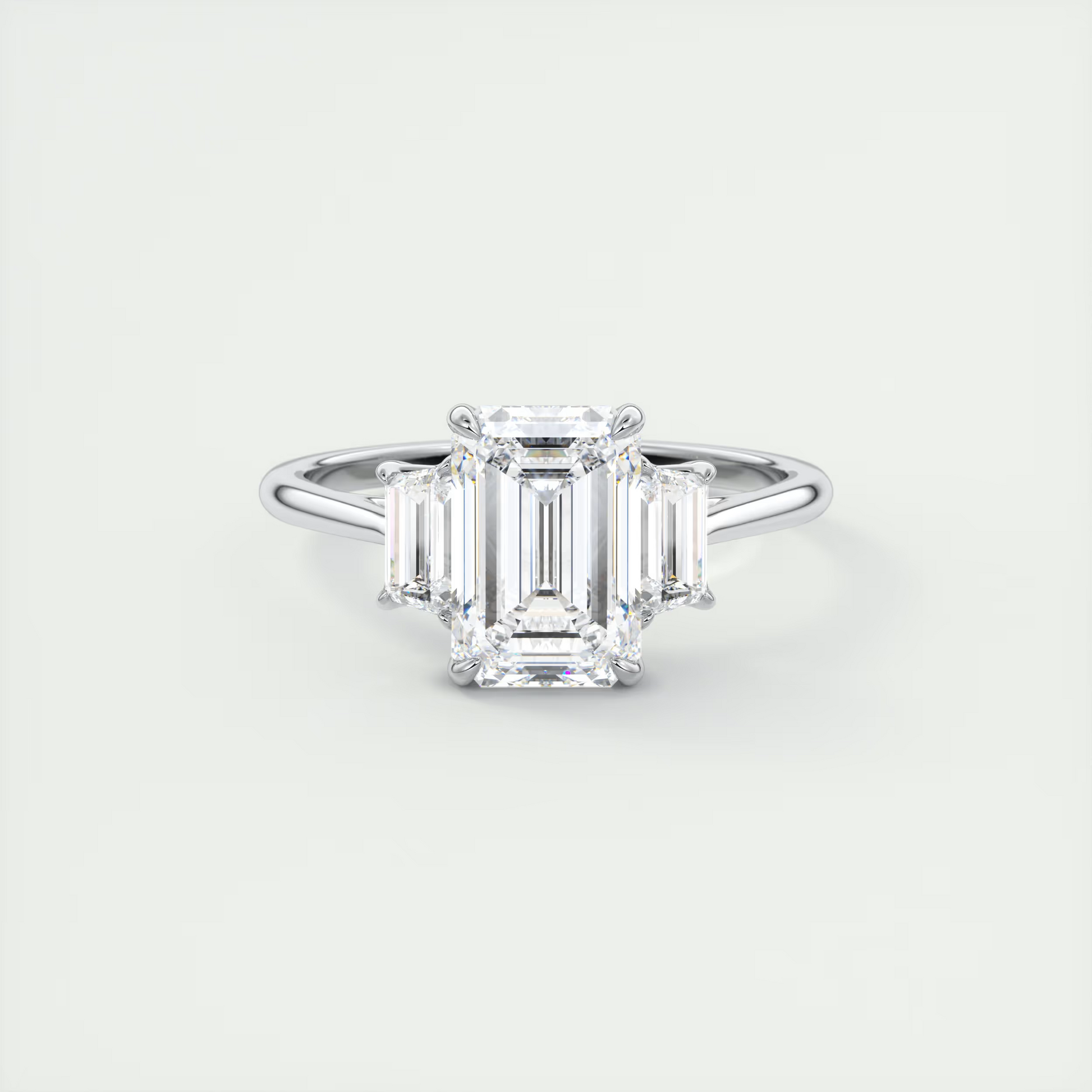 Geometry 2 Carat Emerald Trapezoid Three-Stone Engagement Ring