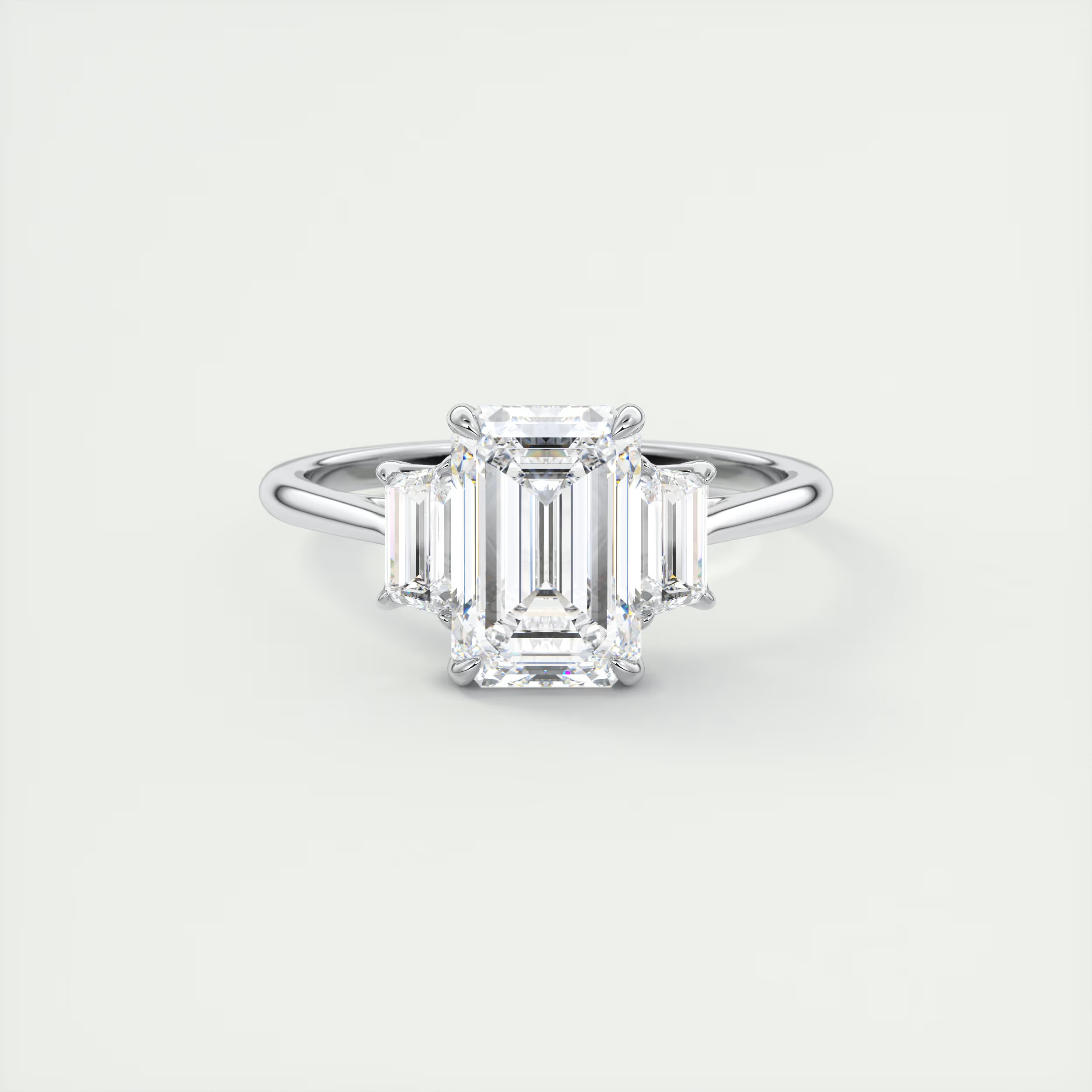 Geometry 2 Carat Emerald Trapezoid Three-Stone Engagement Ring