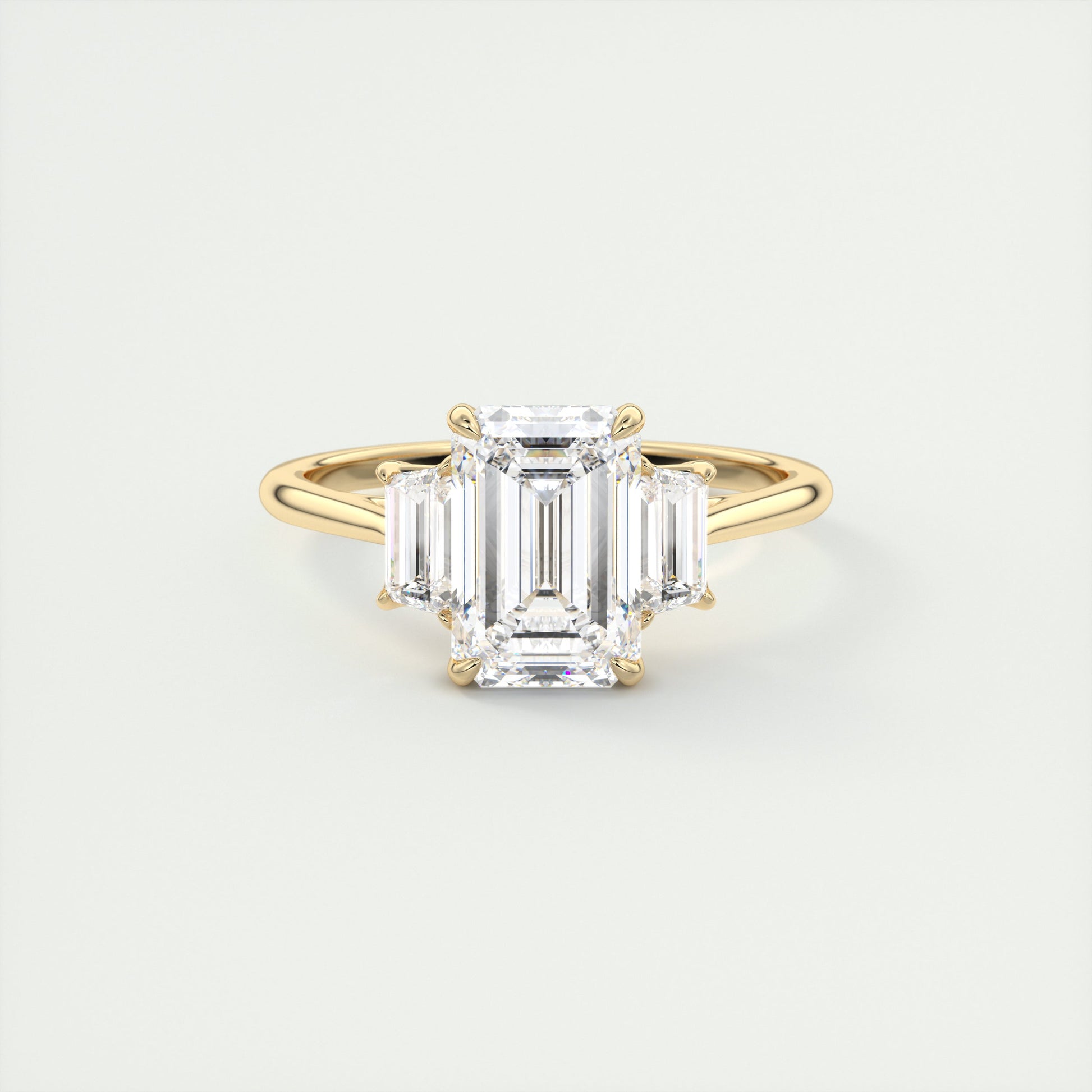 Geometry 2 Carat Emerald Trapezoid Three-Stone Engagement Ring