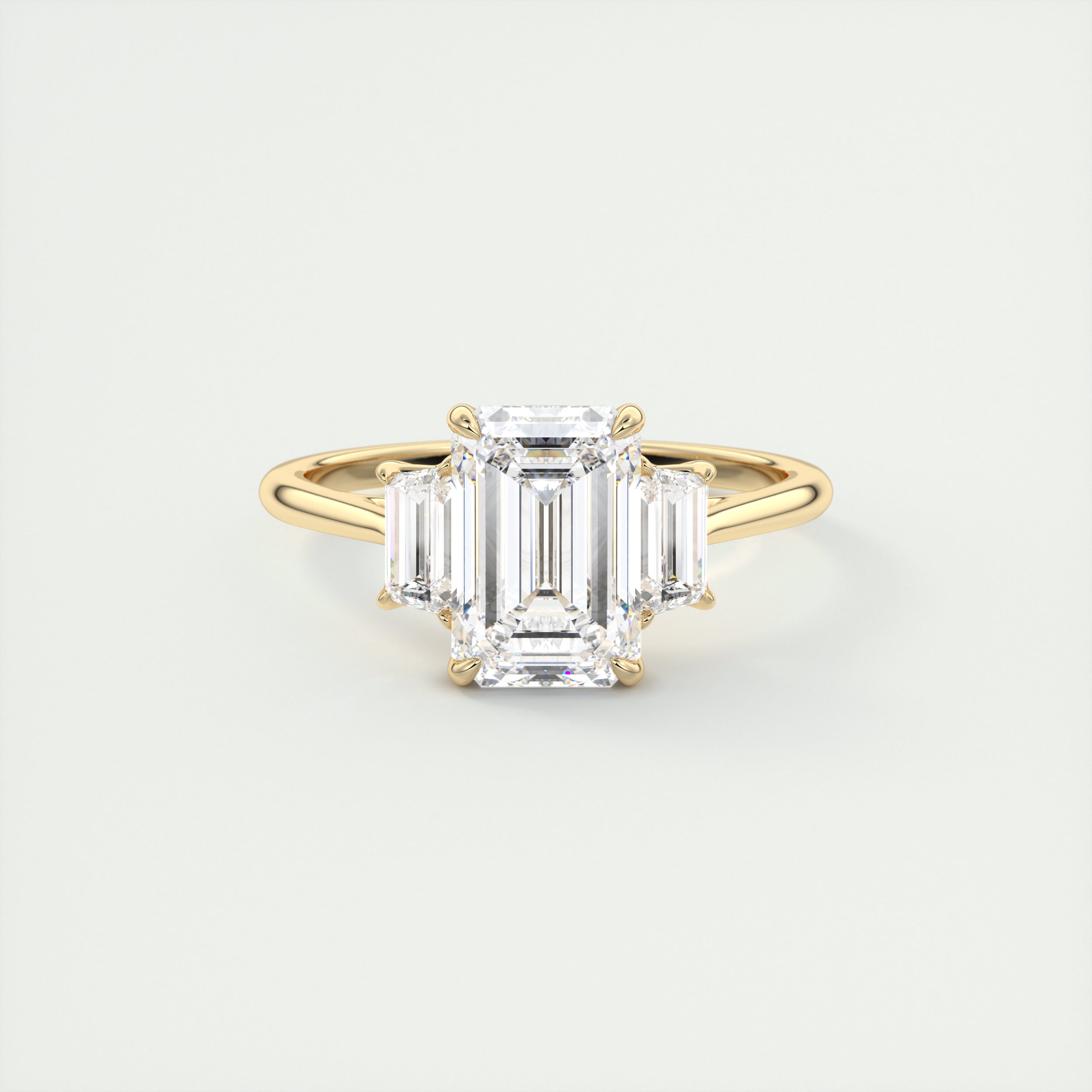 Geometry 2 Carat Emerald Trapezoid Three-Stone Engagement Ring