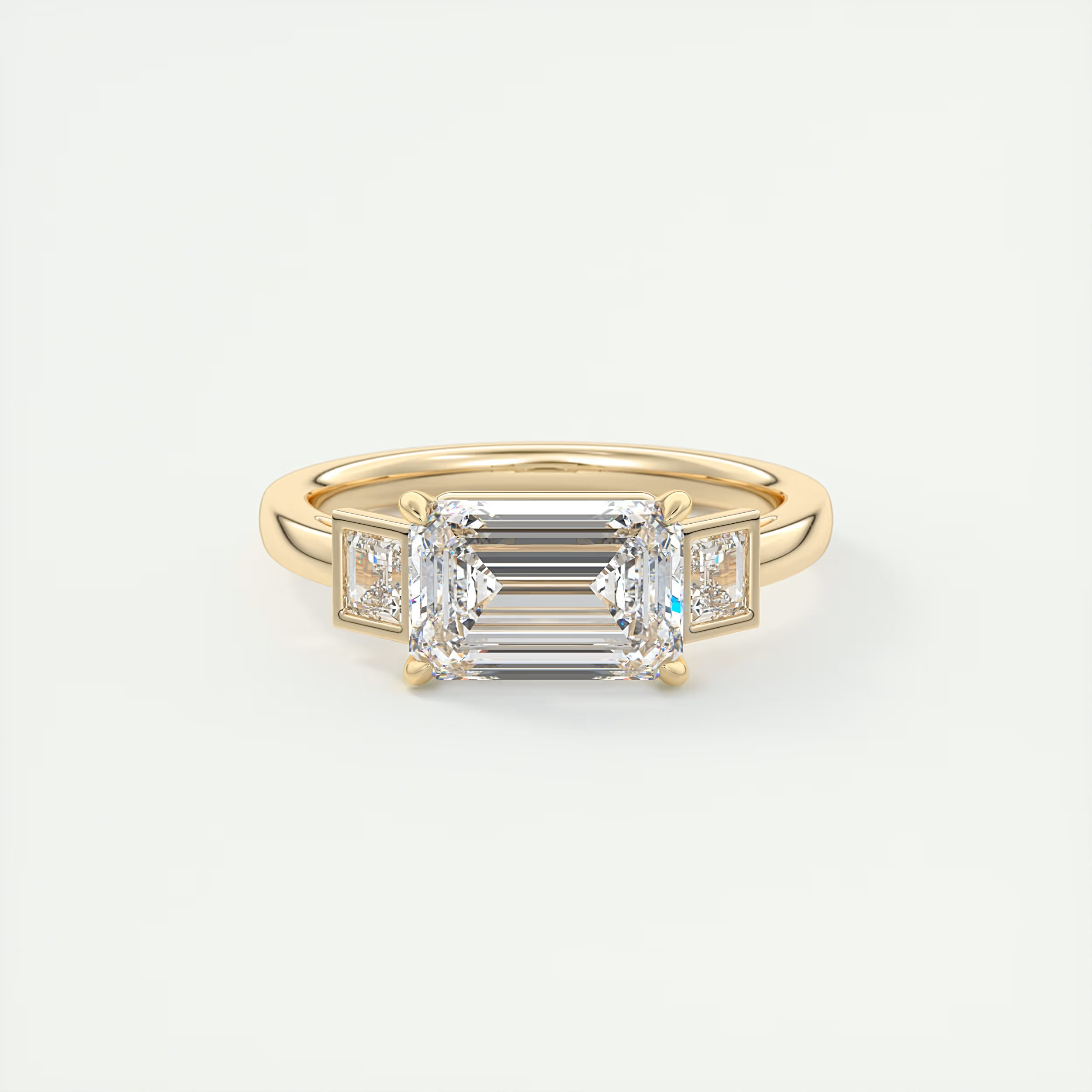 Vintage 2 Carat Emerald Three-Stone Deco Inspired Ring