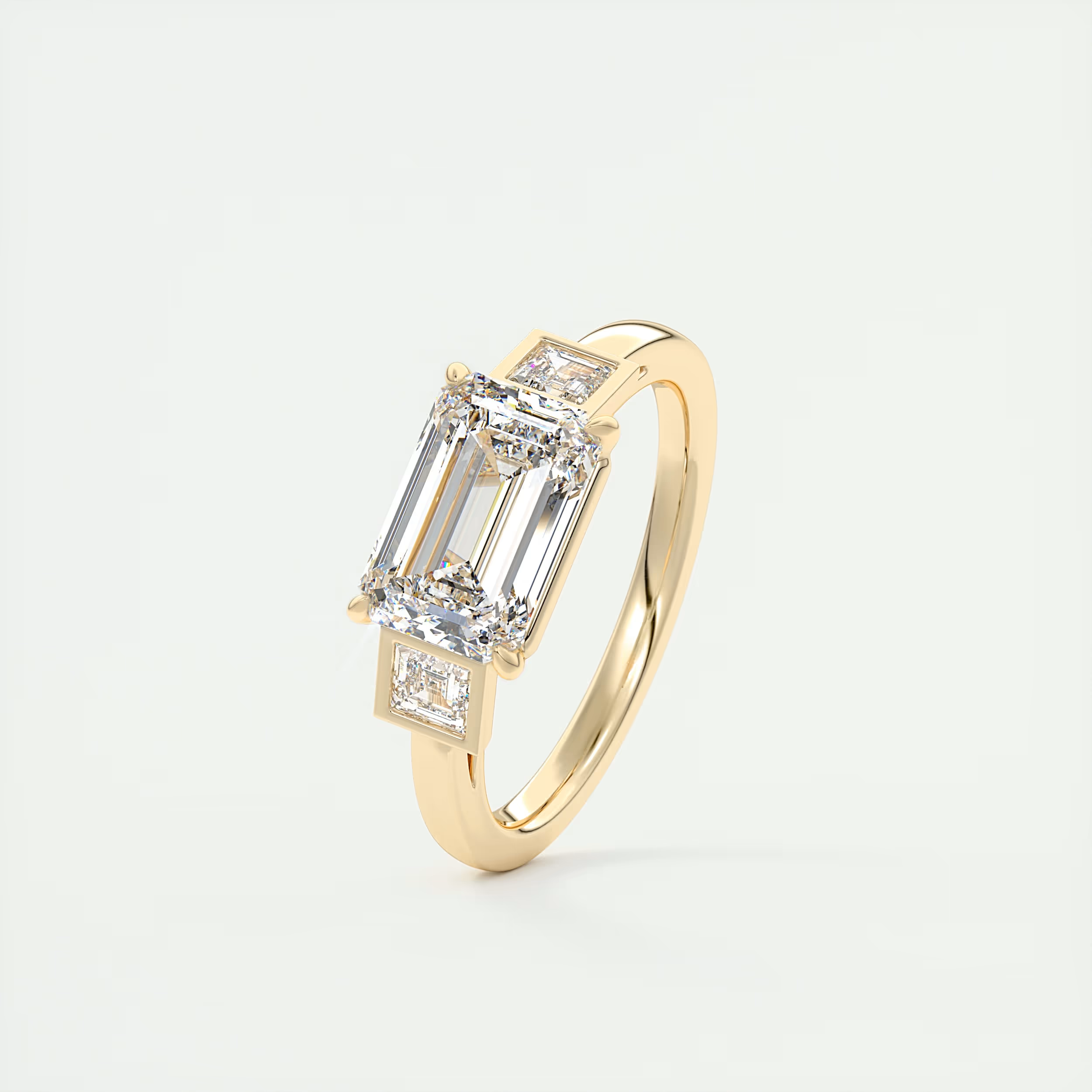 Vintage 2 Carat Emerald Three-Stone Deco Inspired Ring