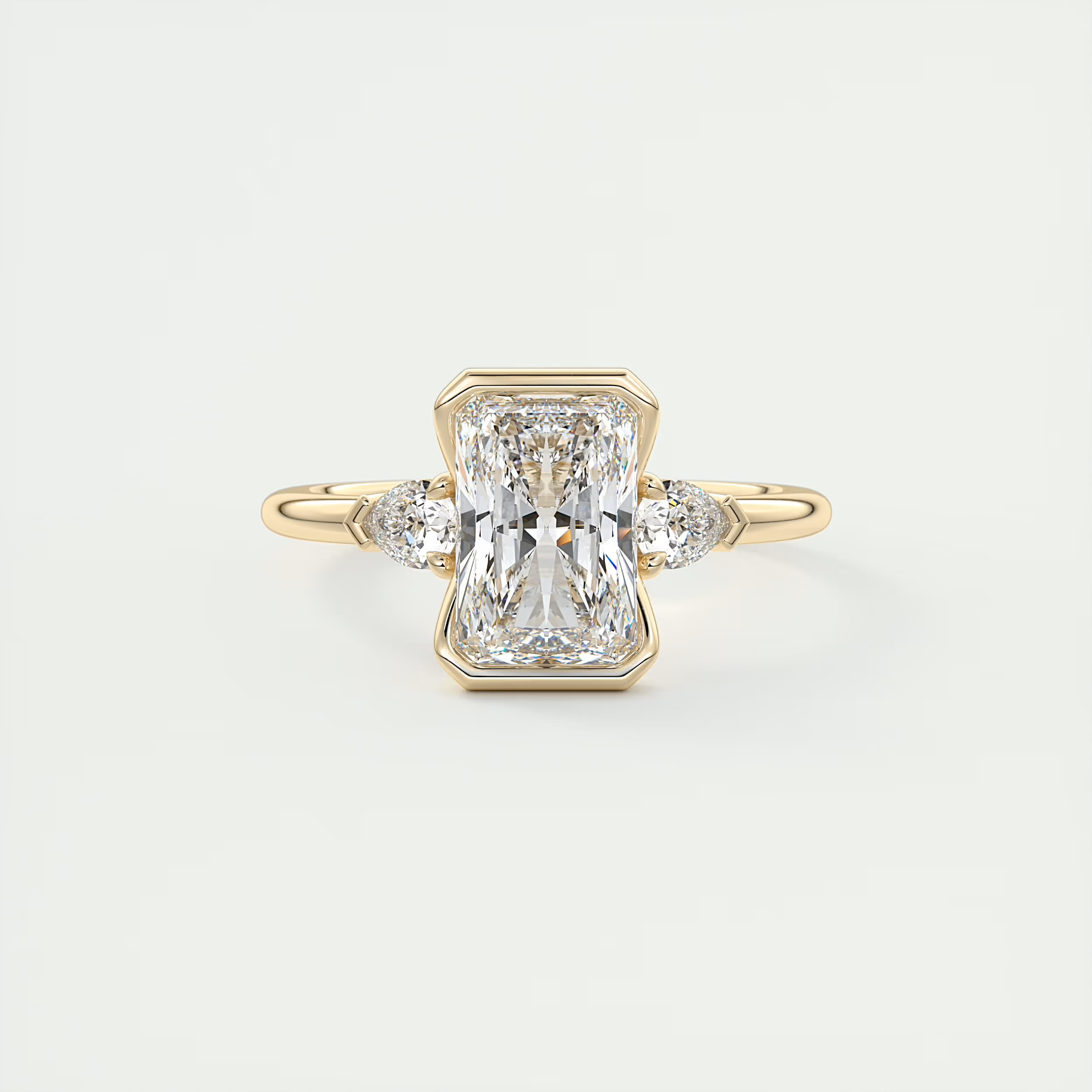 Elegantly 2 Carat Radiant & Pear Clutch Three-Stone Engagement Ring
